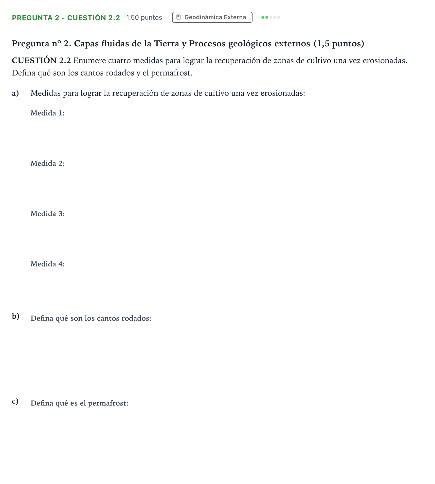 Enunciado: Pregunta 2 - Cuestión 2.2 · Geología PAU Madrid Modelo 2025