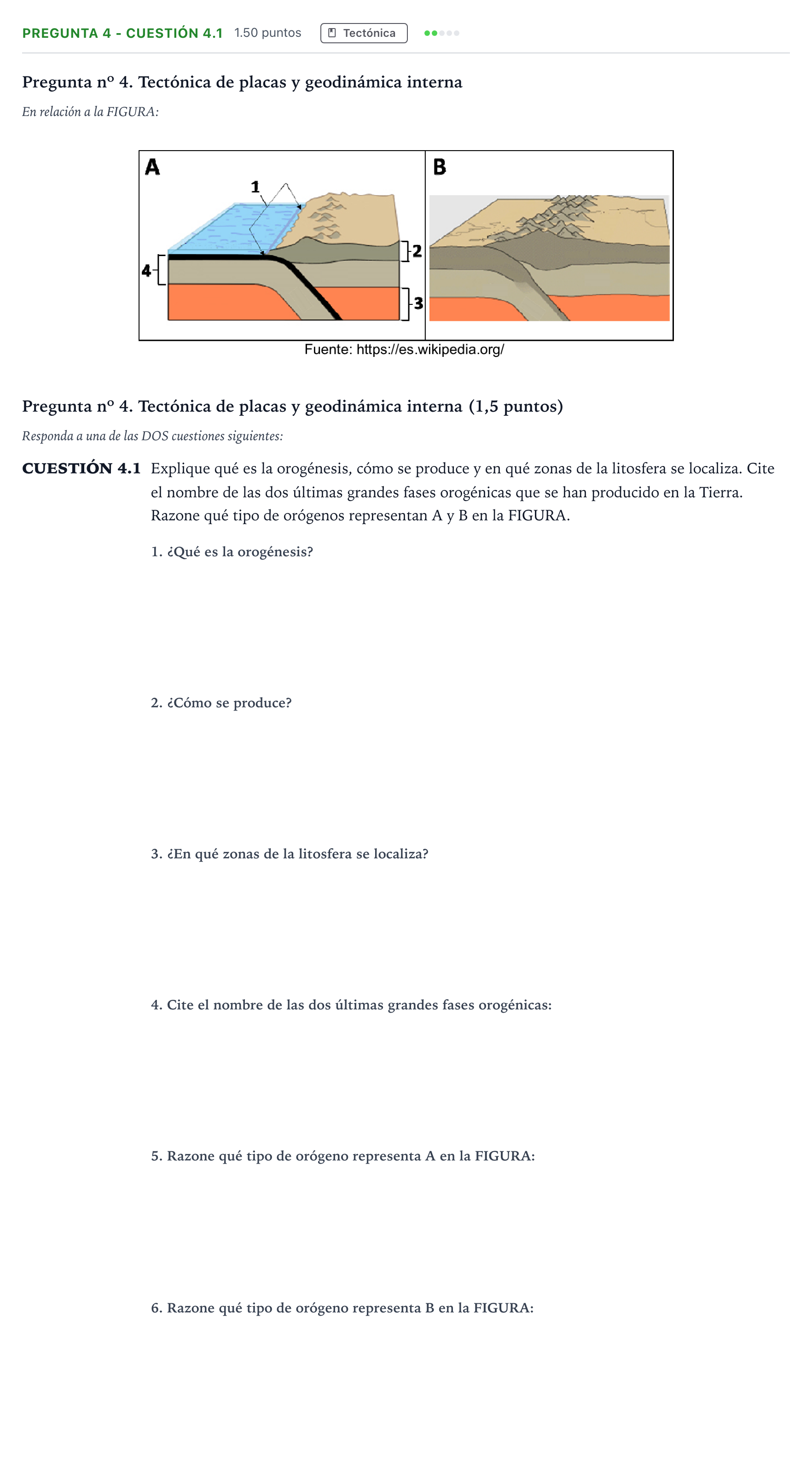 Enunciado: Pregunta 4 - Cuestión 4.1 · Geología PAU Madrid Modelo 2025