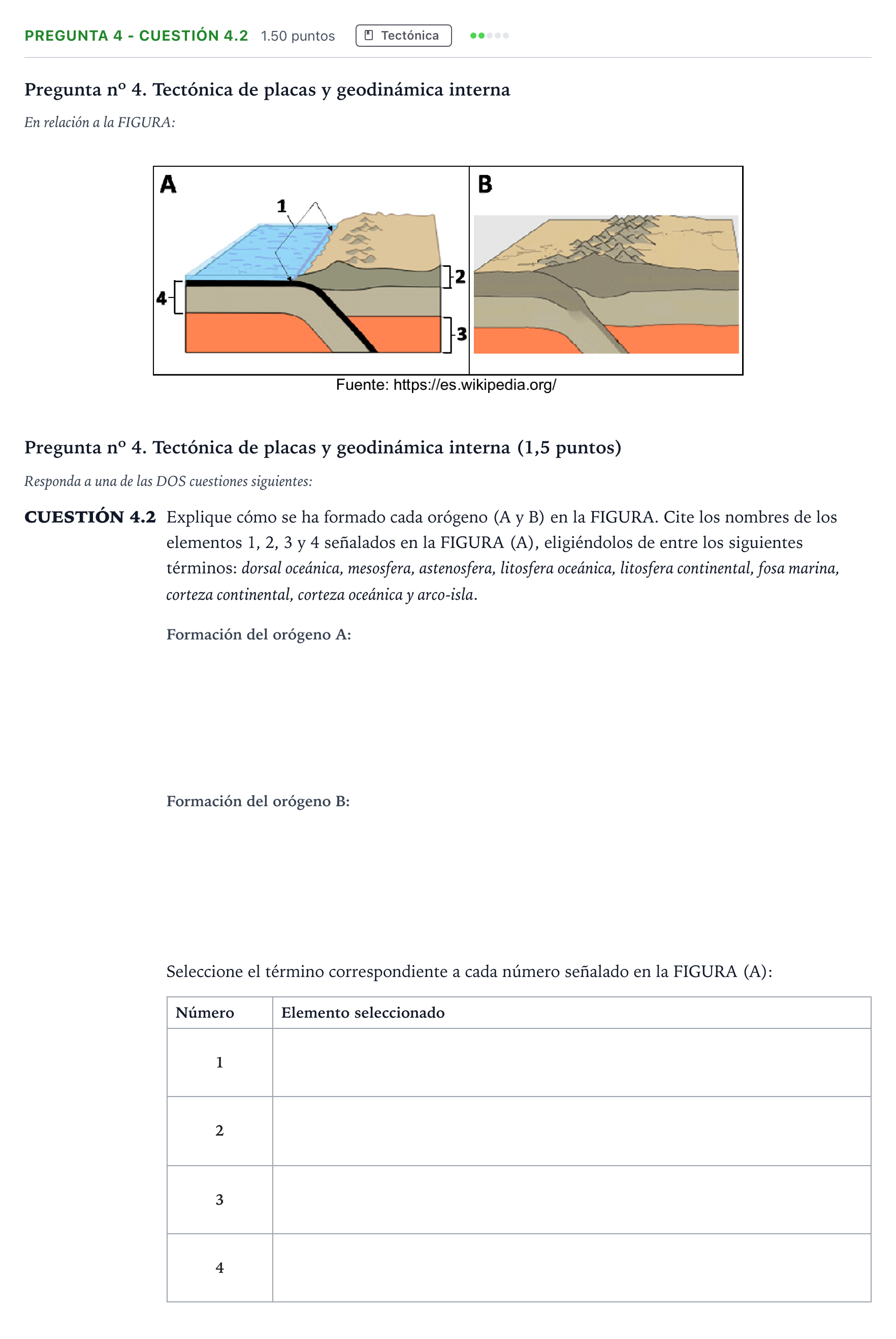 Enunciado: Pregunta 4 - Cuestión 4.2 · Geología PAU Madrid Modelo 2025