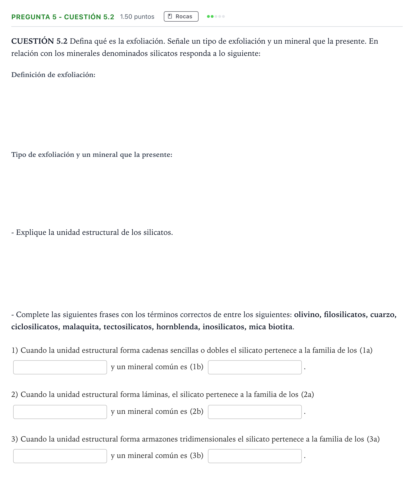 Enunciado: Pregunta 5 - Cuestión 5.2 · Geología PAU Madrid Modelo 2025