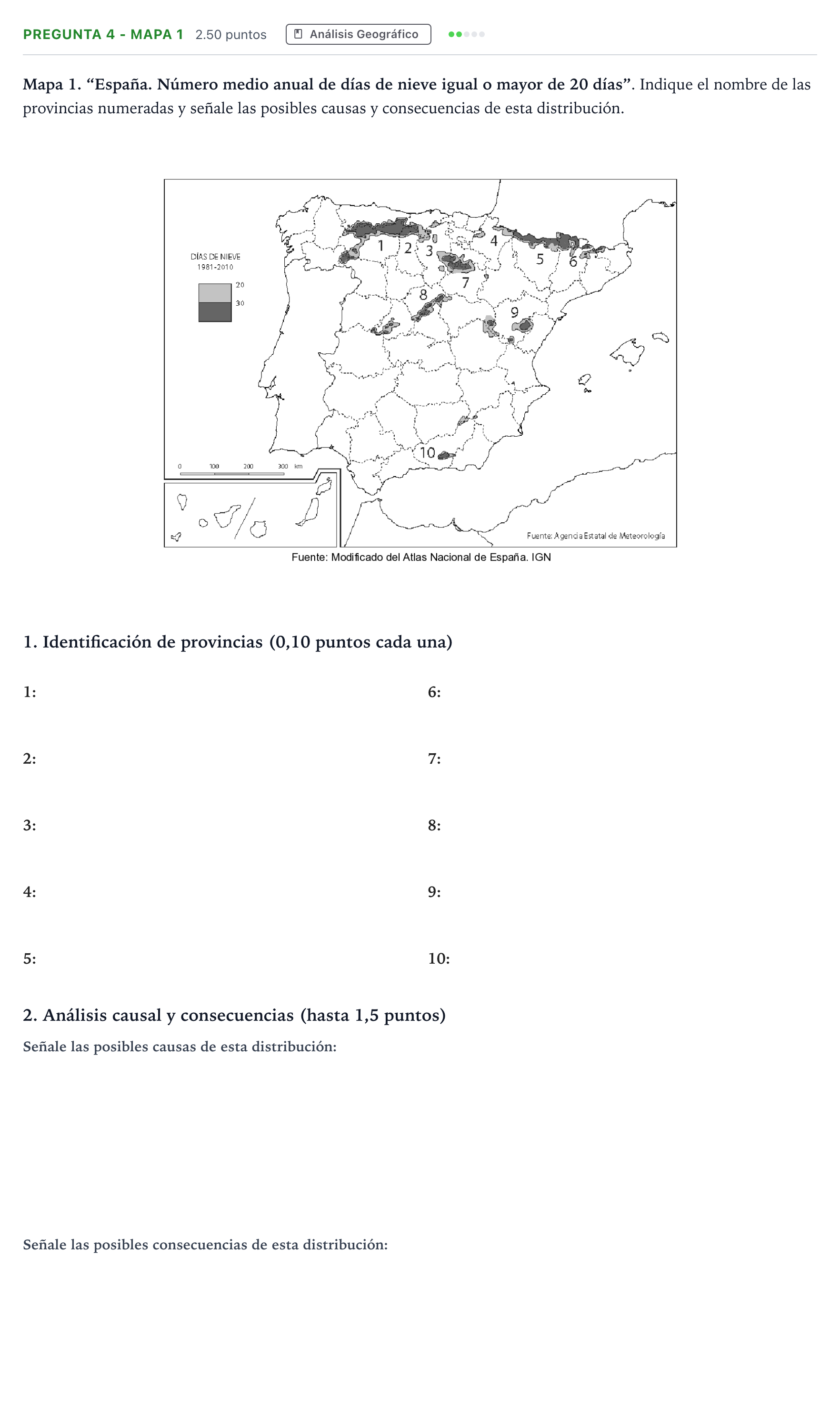 Enunciado: Pregunta 4 - Mapa 1 · Geografía PAU Madrid Ordinaria 2025