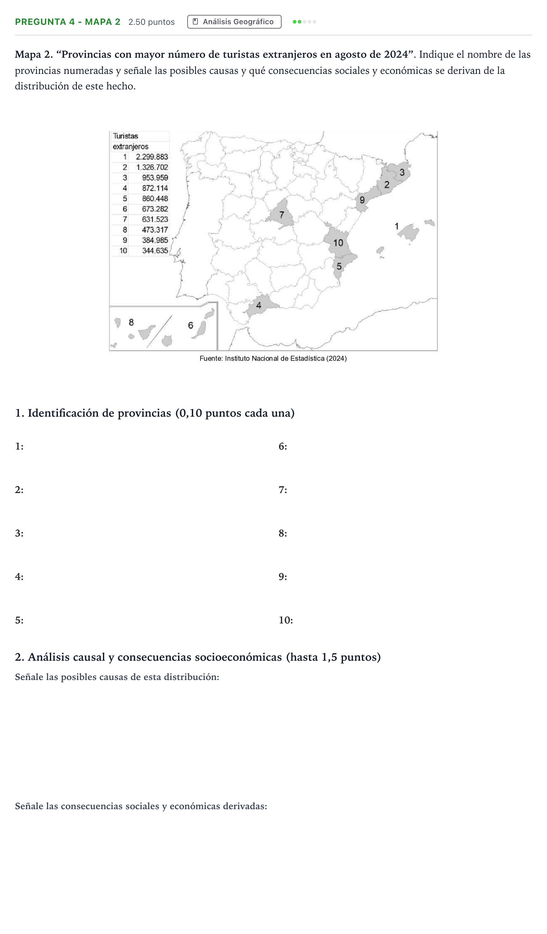 Enunciado: Pregunta 4 - Mapa 2 · Geografía PAU Madrid Ordinaria 2025