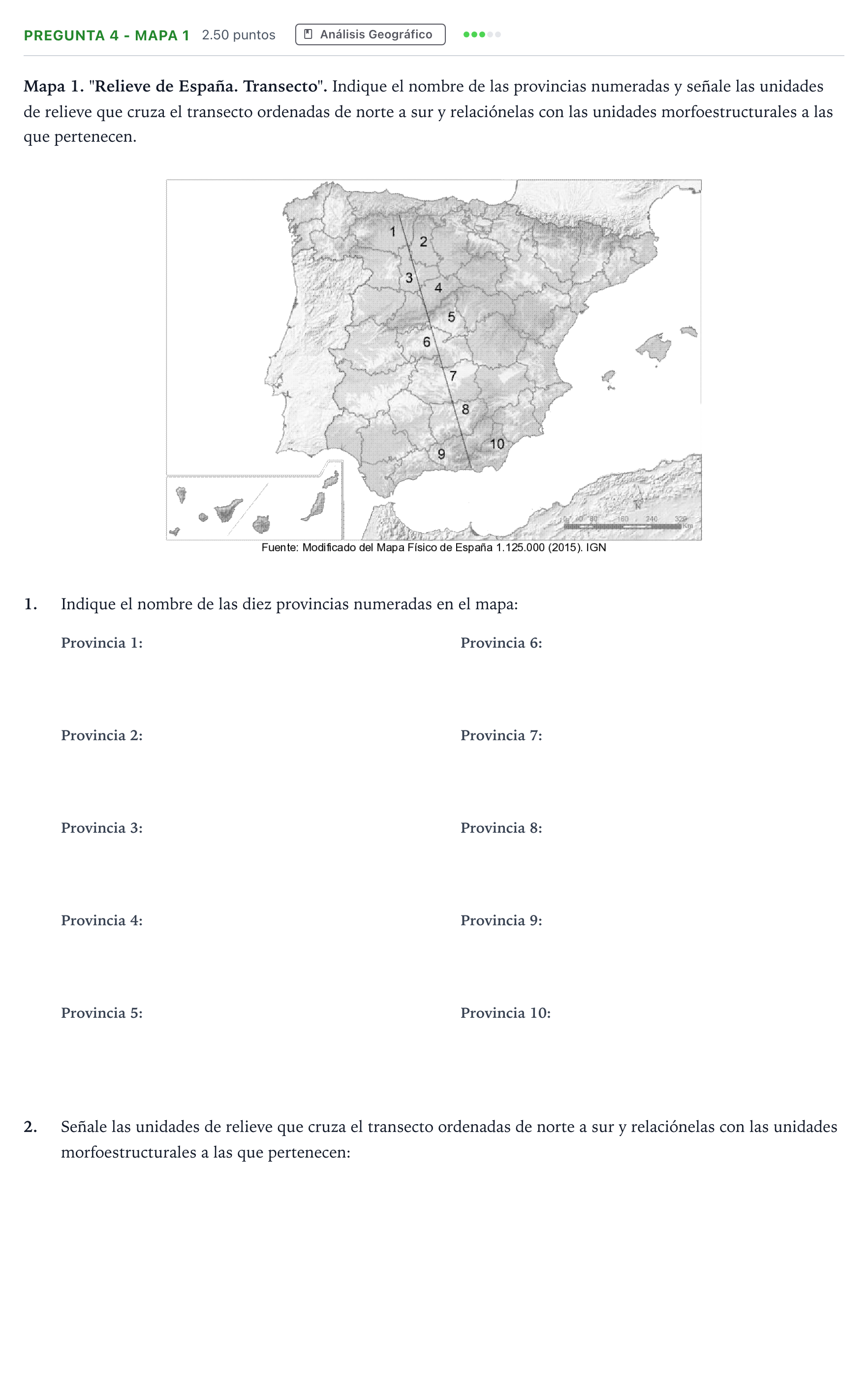 Enunciado: Pregunta 4 - Mapa 1 · Geografía PAU Madrid Ordinaria Coincidencias 2025