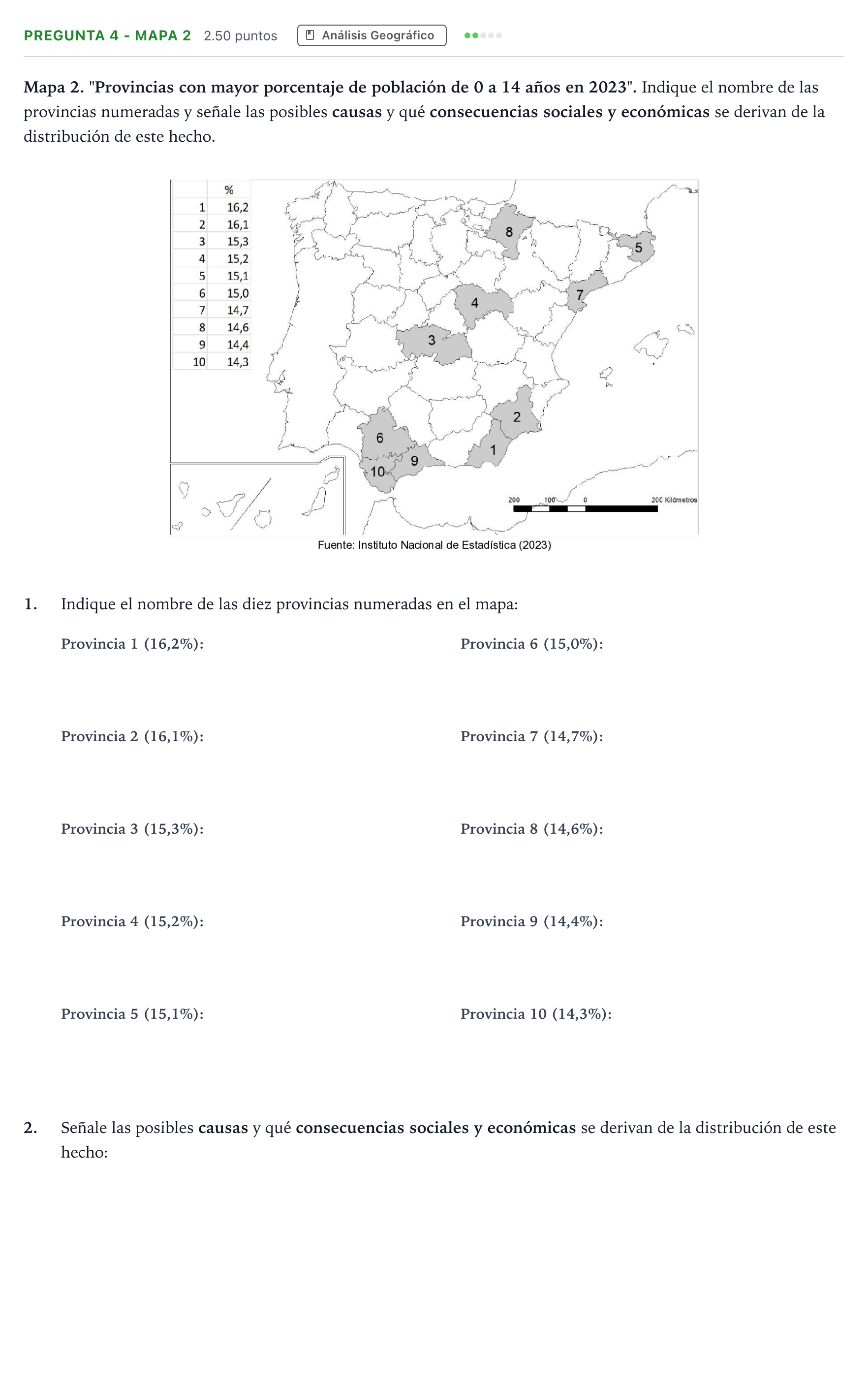 Enunciado: Pregunta 4 - Mapa 2 · Geografía PAU Madrid Ordinaria Coincidencias 2025