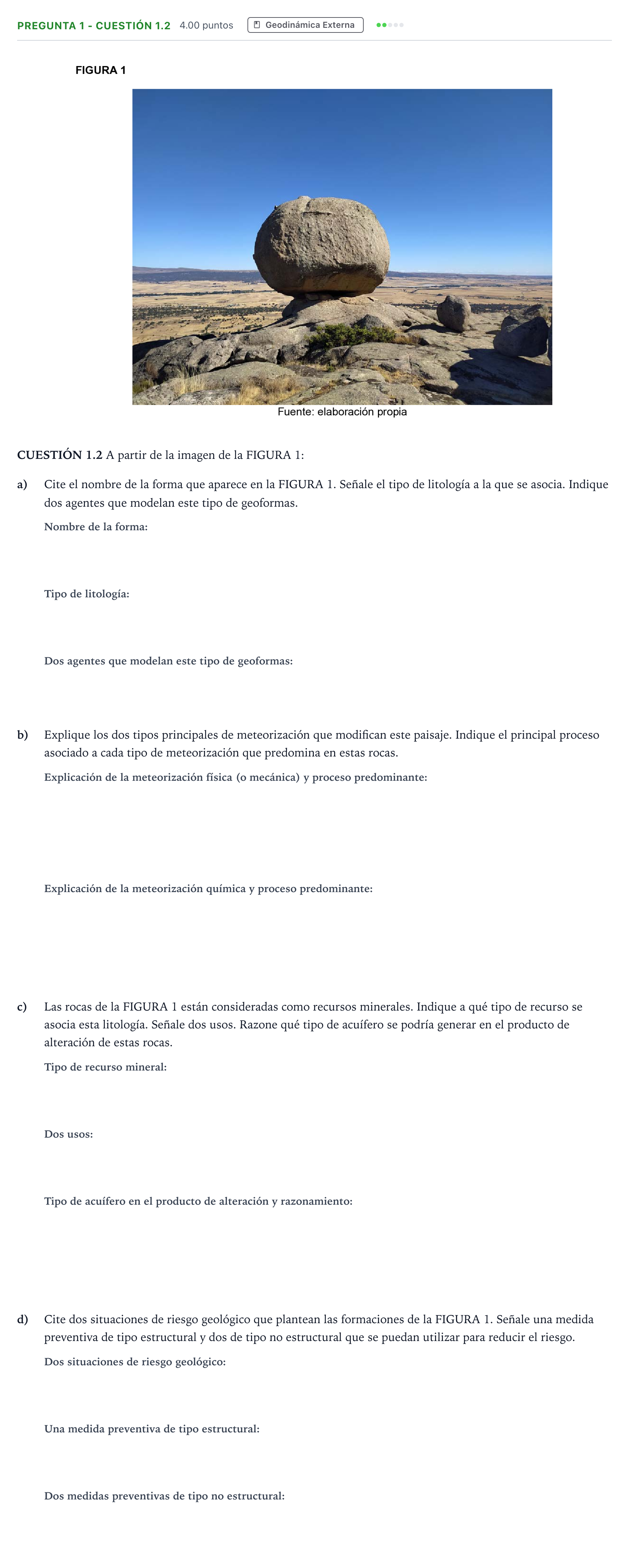 Enunciado: Pregunta 1 - Cuestión 1.2 · Geología PAU Madrid Ordinaria 2025