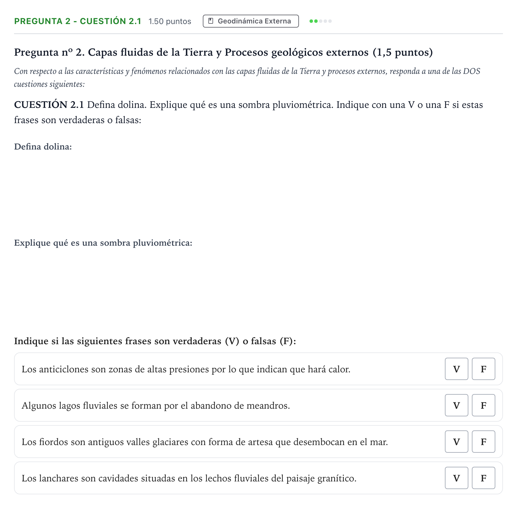 Enunciado: Pregunta 2 - Cuestión 2.1 · Geología PAU Madrid Ordinaria 2025
