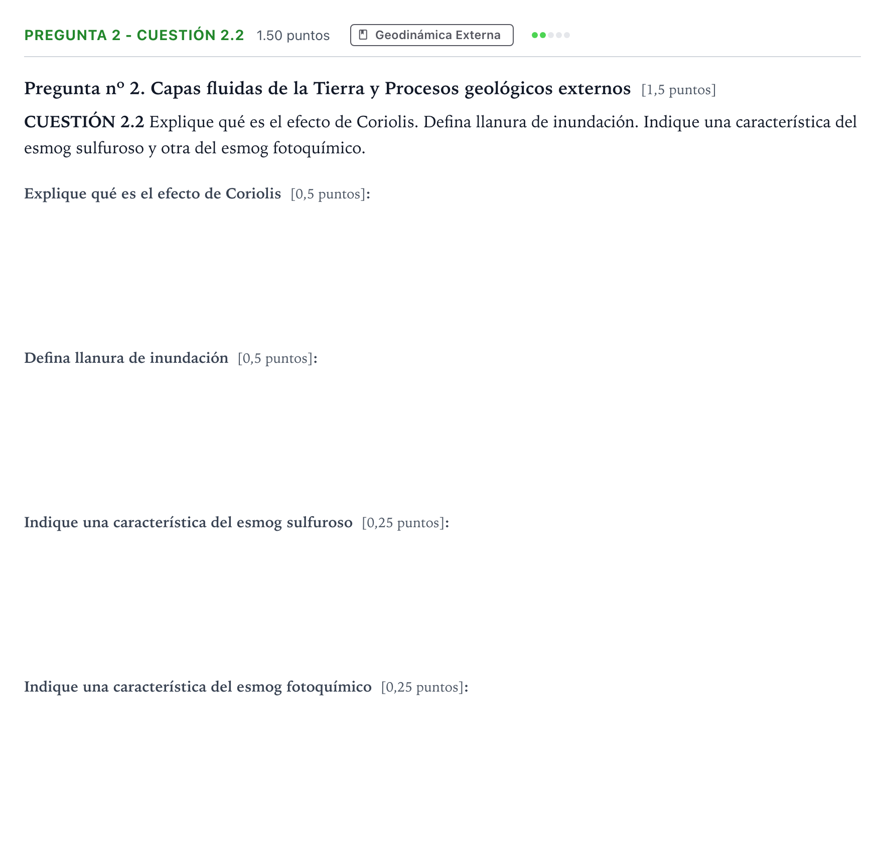 Enunciado: Pregunta 2 - Cuestión 2.2 · Geología PAU Madrid Ordinaria 2025