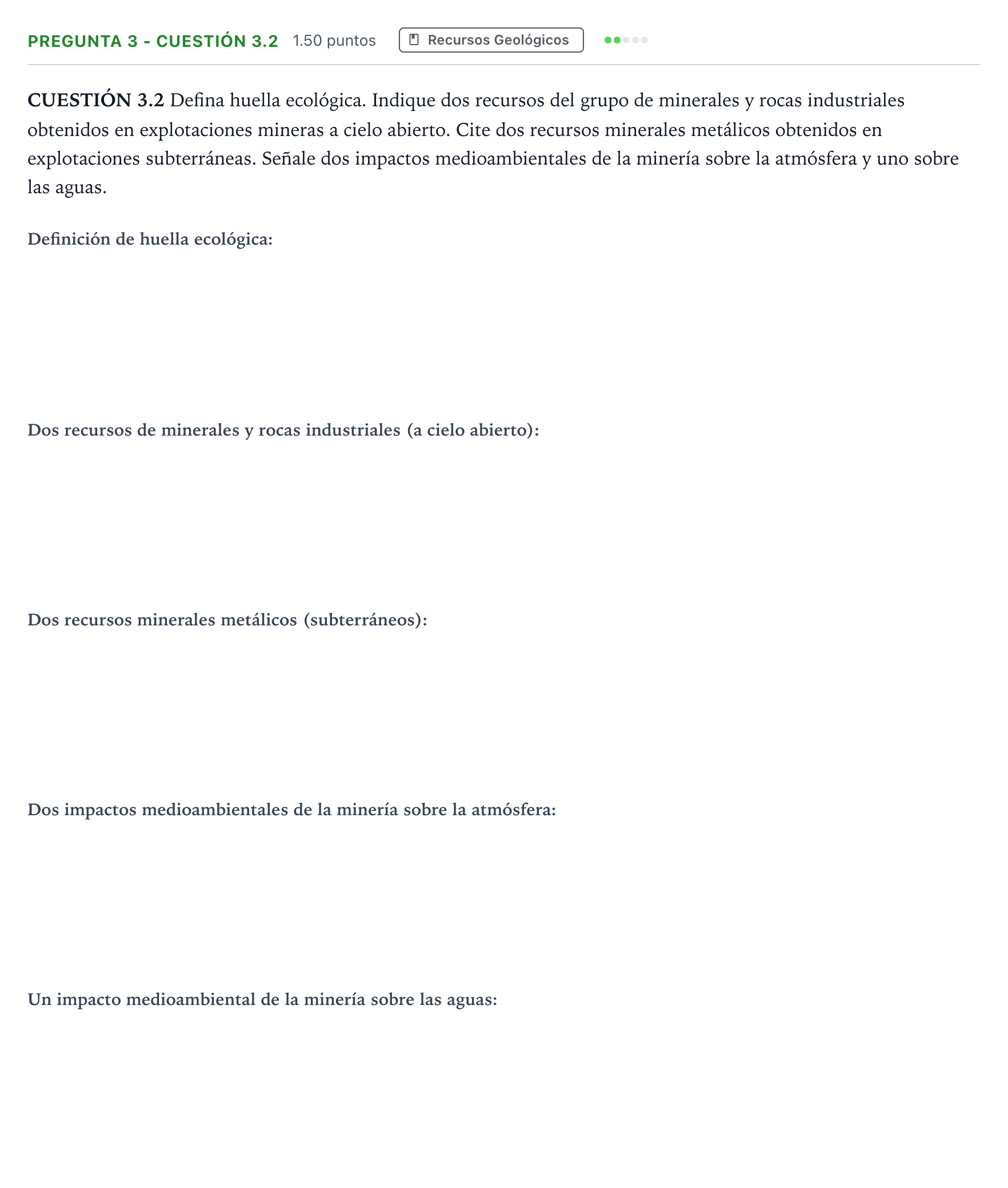 Enunciado: Pregunta 3 - Cuestión 3.2 · Geología PAU Madrid Ordinaria 2025