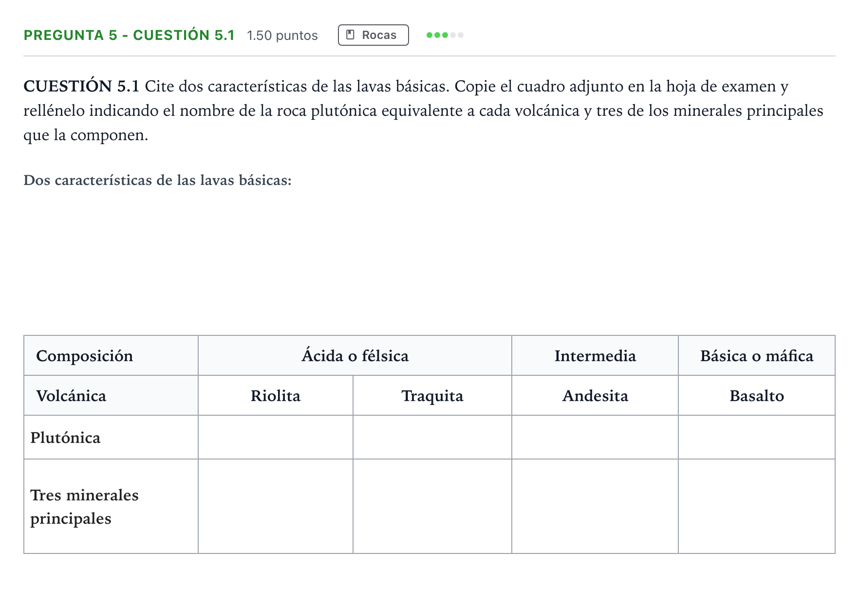 Enunciado: Pregunta 5 - Cuestión 5.1 · Geología PAU Madrid Ordinaria 2025