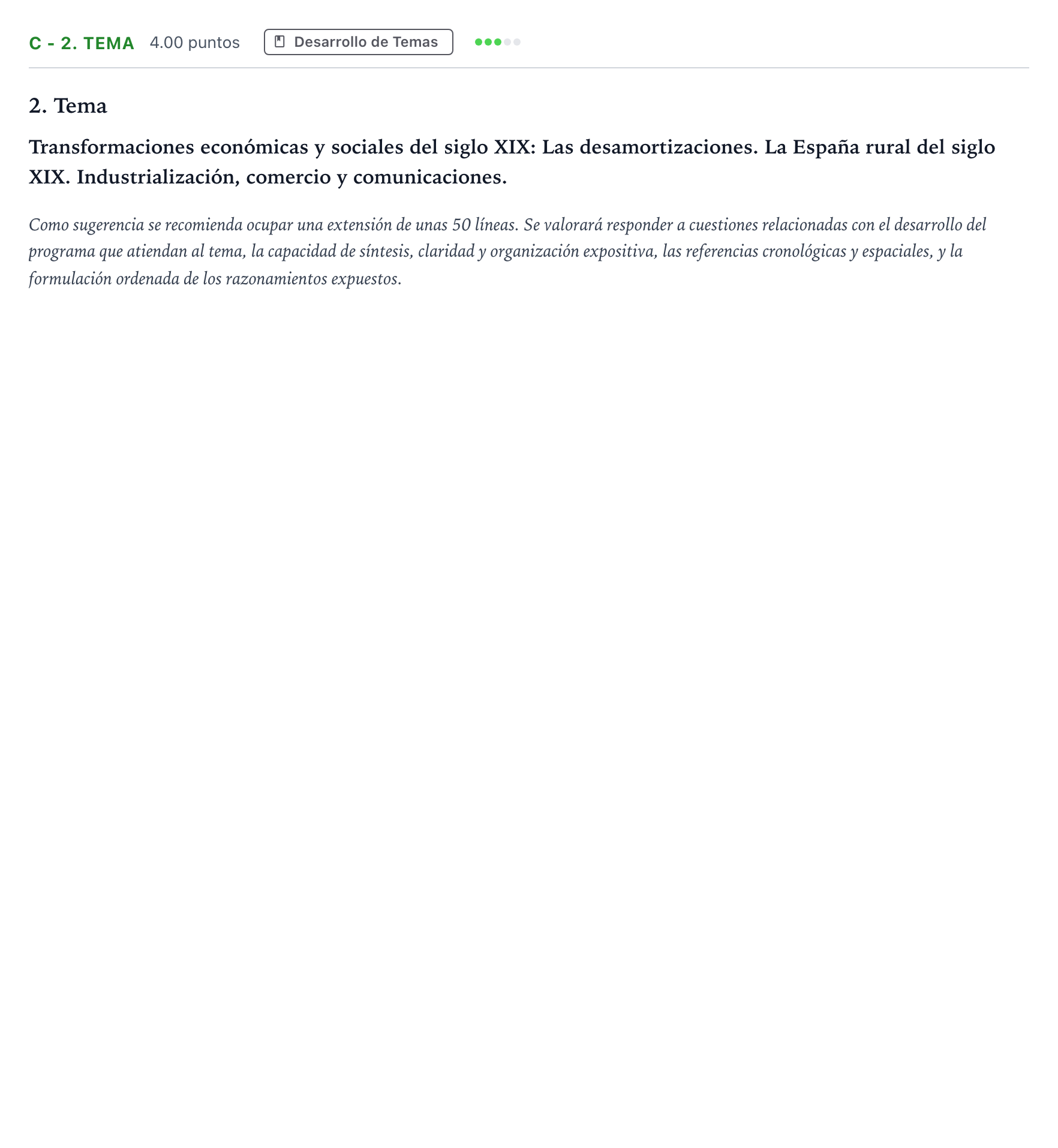Enunciado: Ejercicio C - 2. Tema · Historia de España PAU Madrid Modelo 2025