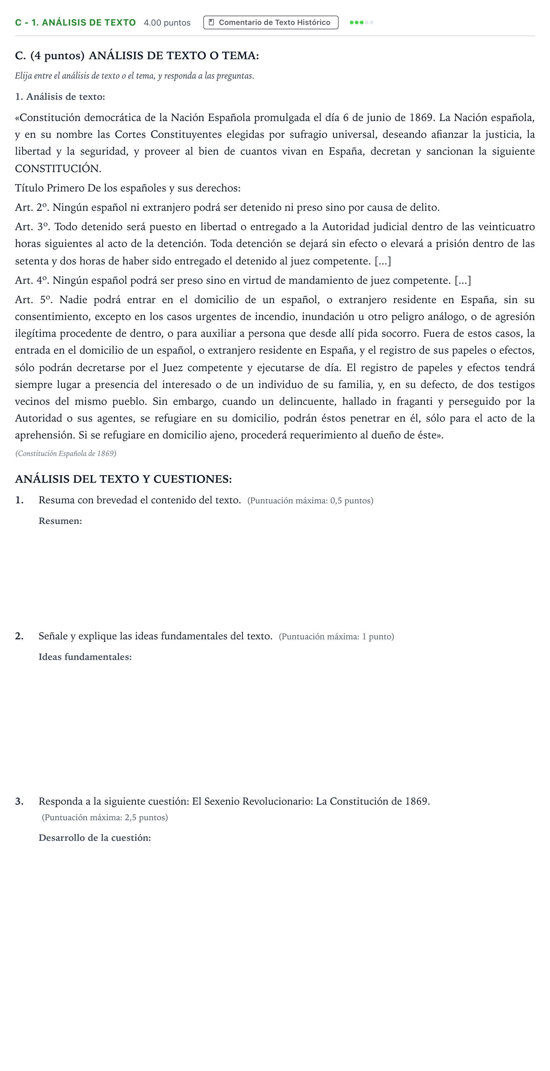 Enunciado: Ejercicio C - 1. Análisis de texto · Historia de España PAU Madrid Ordinaria 2025