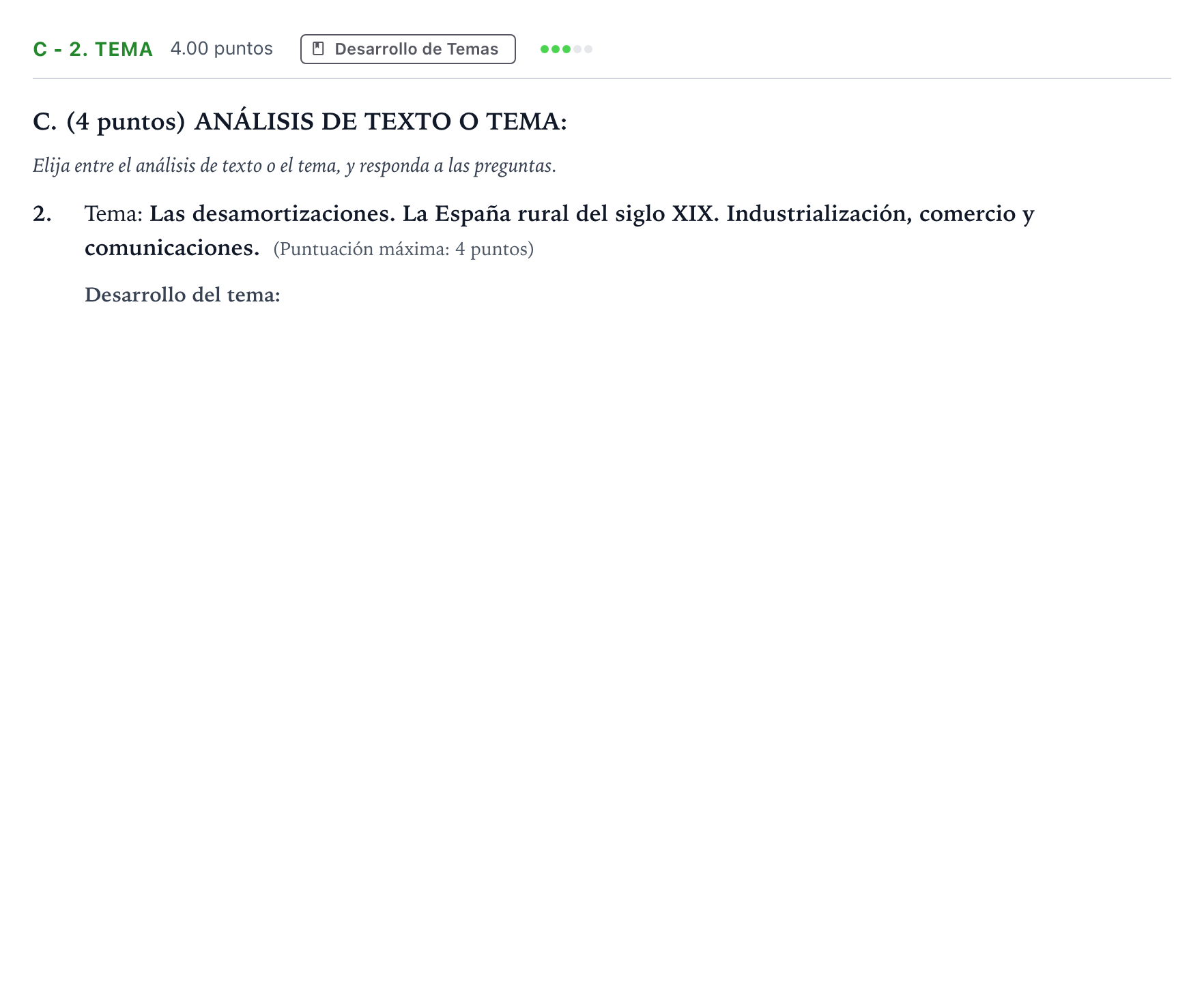 Enunciado: Ejercicio C - 2. Tema · Historia de España PAU Madrid Ordinaria 2025