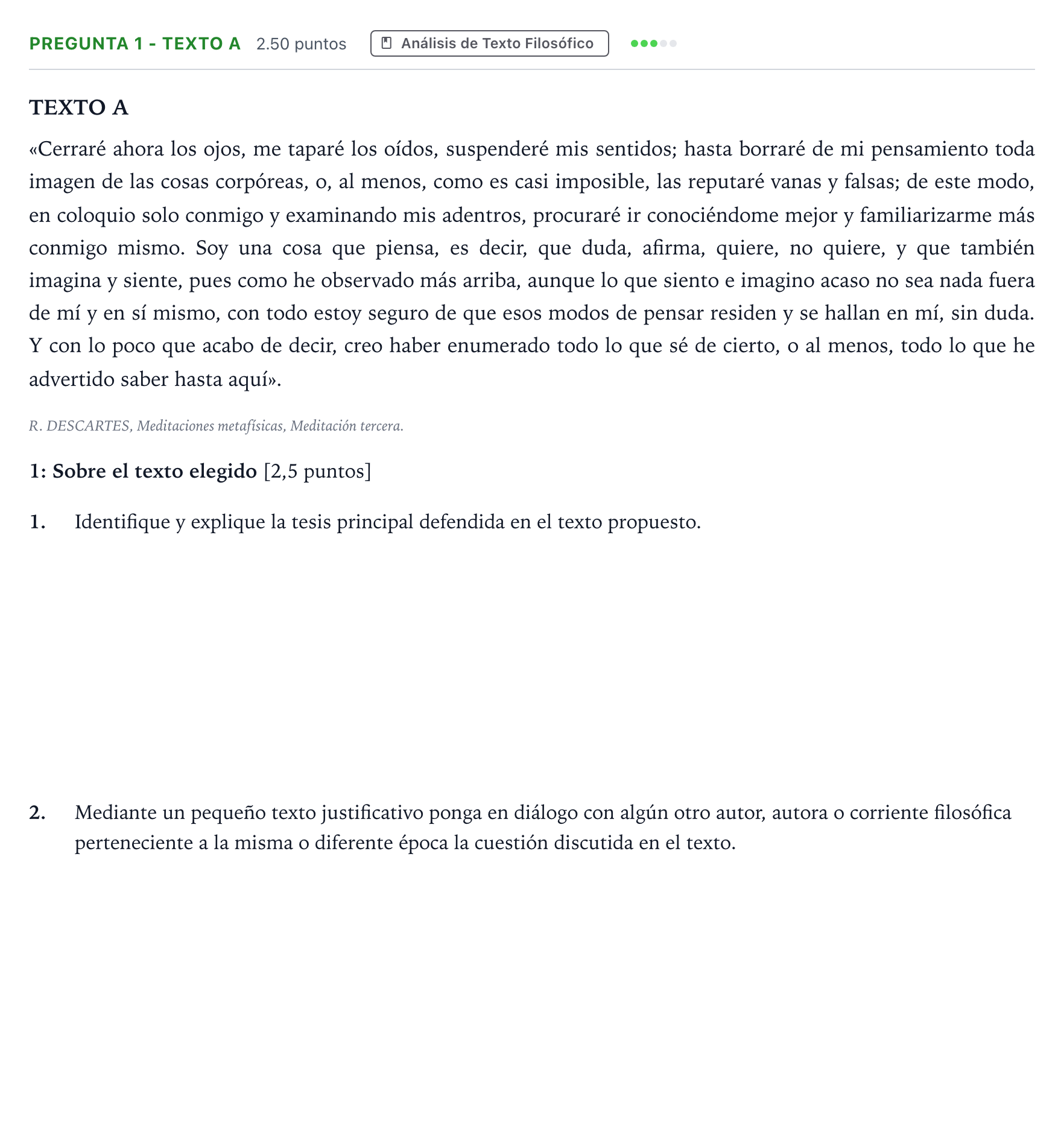 Enunciado: Pregunta 1 - Texto A · Historia de la Filosofía PAU Madrid Extraordinaria 2025