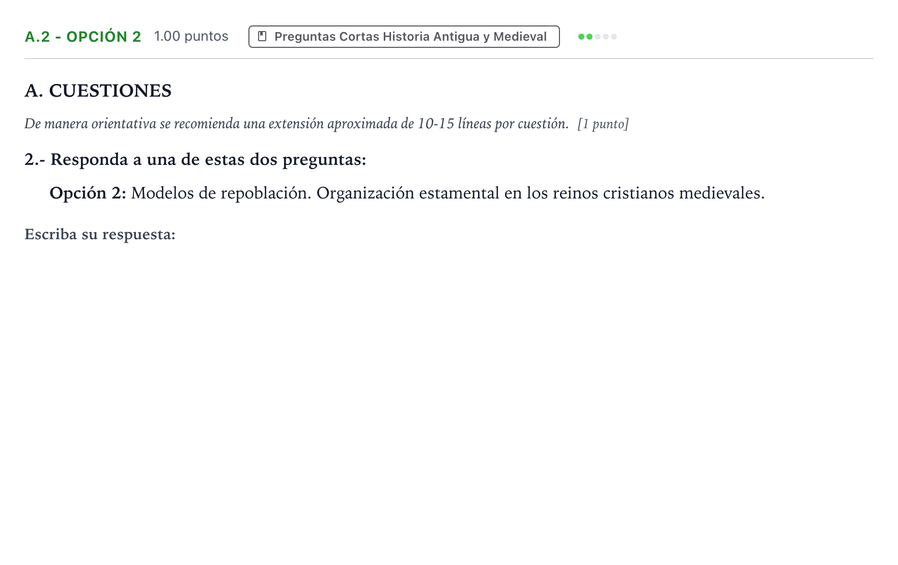 Enunciado: Ejercicio A.2 - Opción 2 · Historia de España PAU Madrid Ordinaria Coincidencias 2025