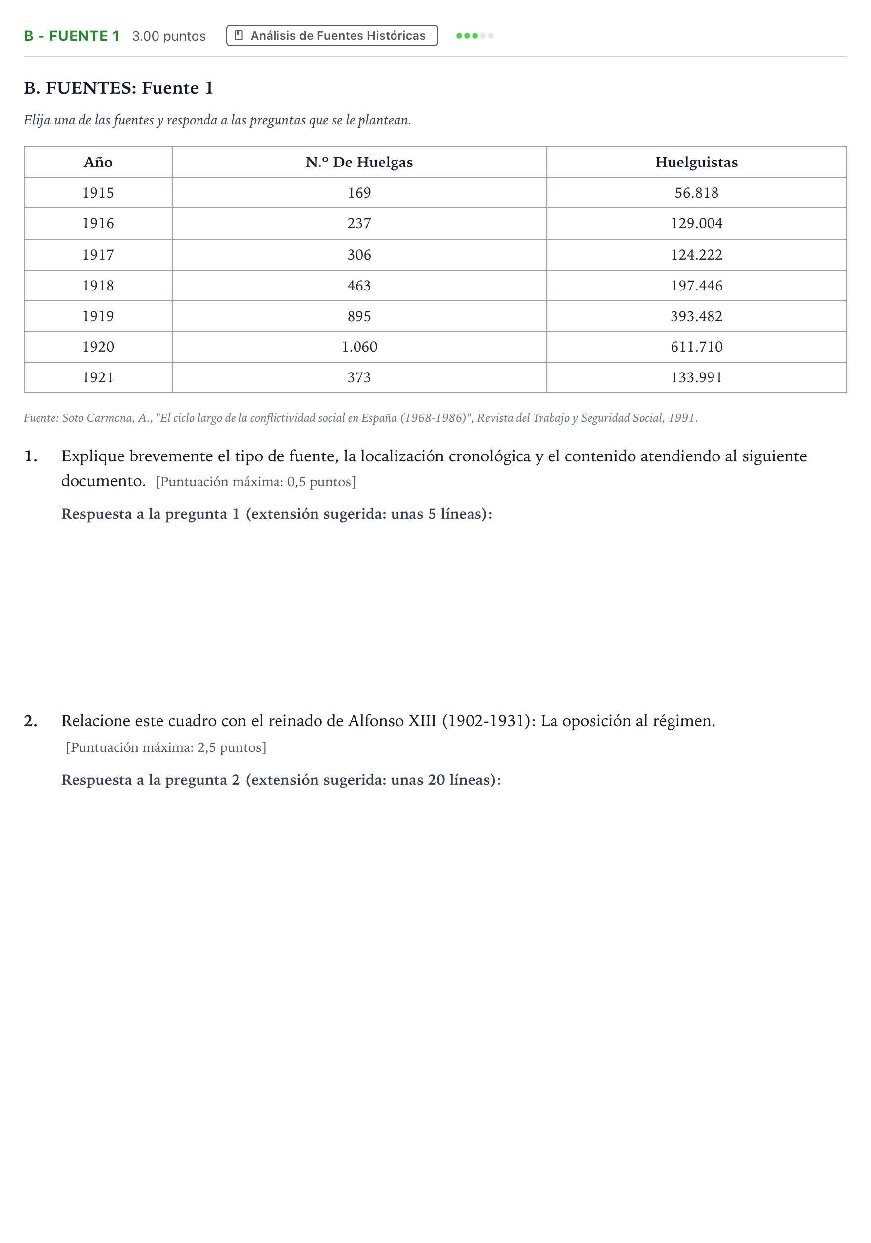 Enunciado: Ejercicio B - Fuente 1 · Historia de España PAU Madrid Ordinaria Coincidencias 2025