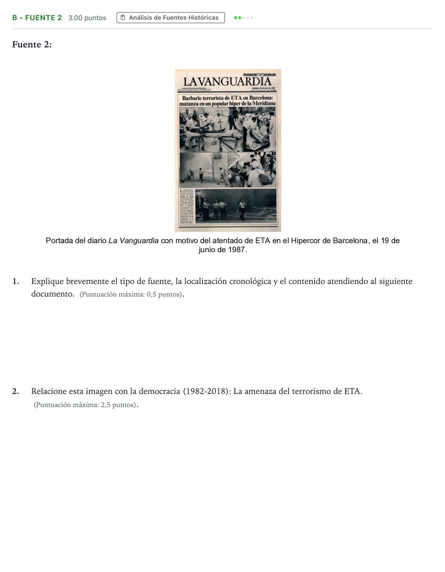Enunciado: Ejercicio B - Fuente 2 · Historia de España PAU Madrid Ordinaria Coincidencias 2025