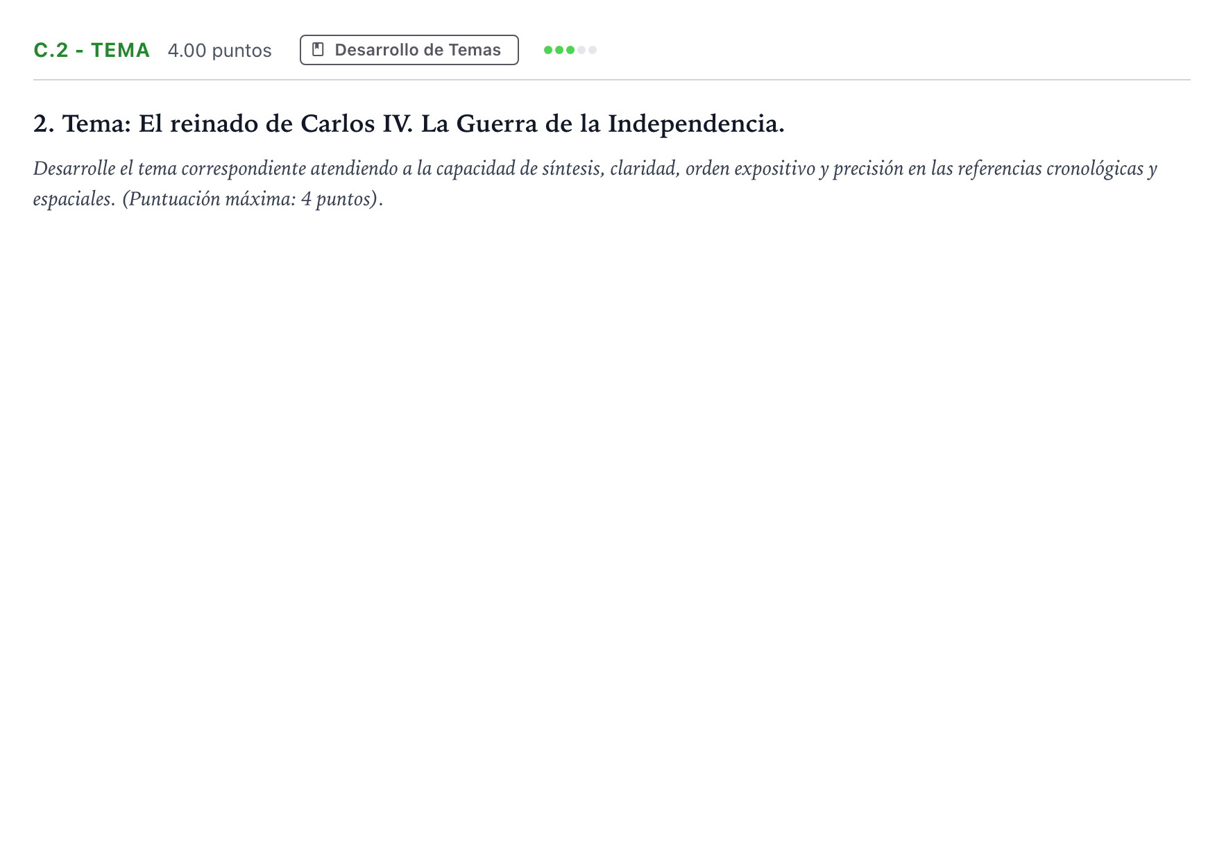 Enunciado: Ejercicio C.2 - Tema · Historia de España PAU Madrid Ordinaria Coincidencias 2025