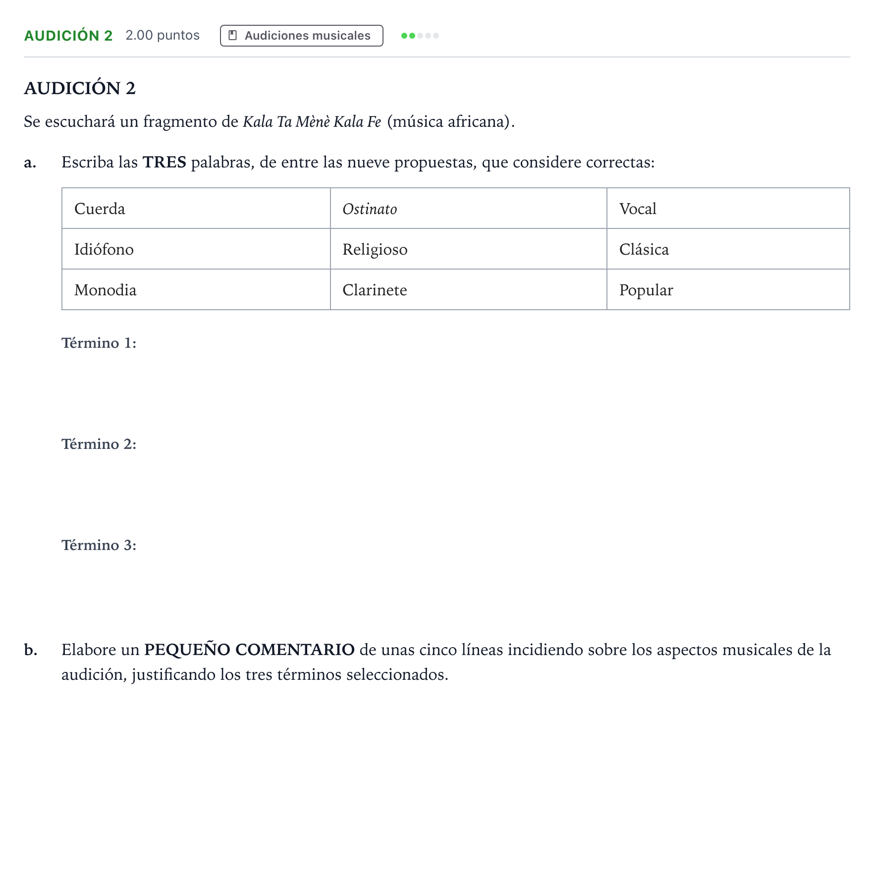 Enunciado: Ejercicio Audición 2 · Historia de la Música y de la Danza PAU Madrid Extraordinaria 2025
