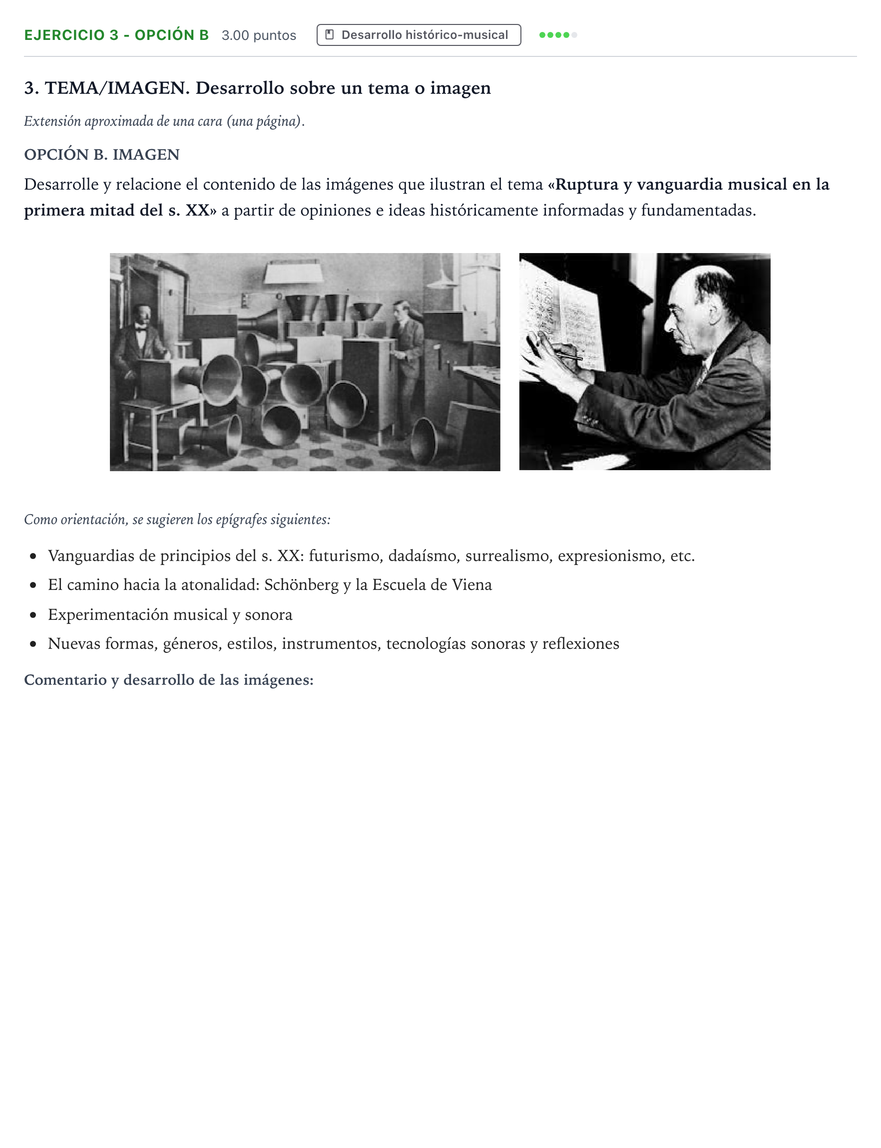 Enunciado: Ejercicio 3 - Opción B · Historia de la Música y de la Danza PAU Madrid Extraordinaria 2025