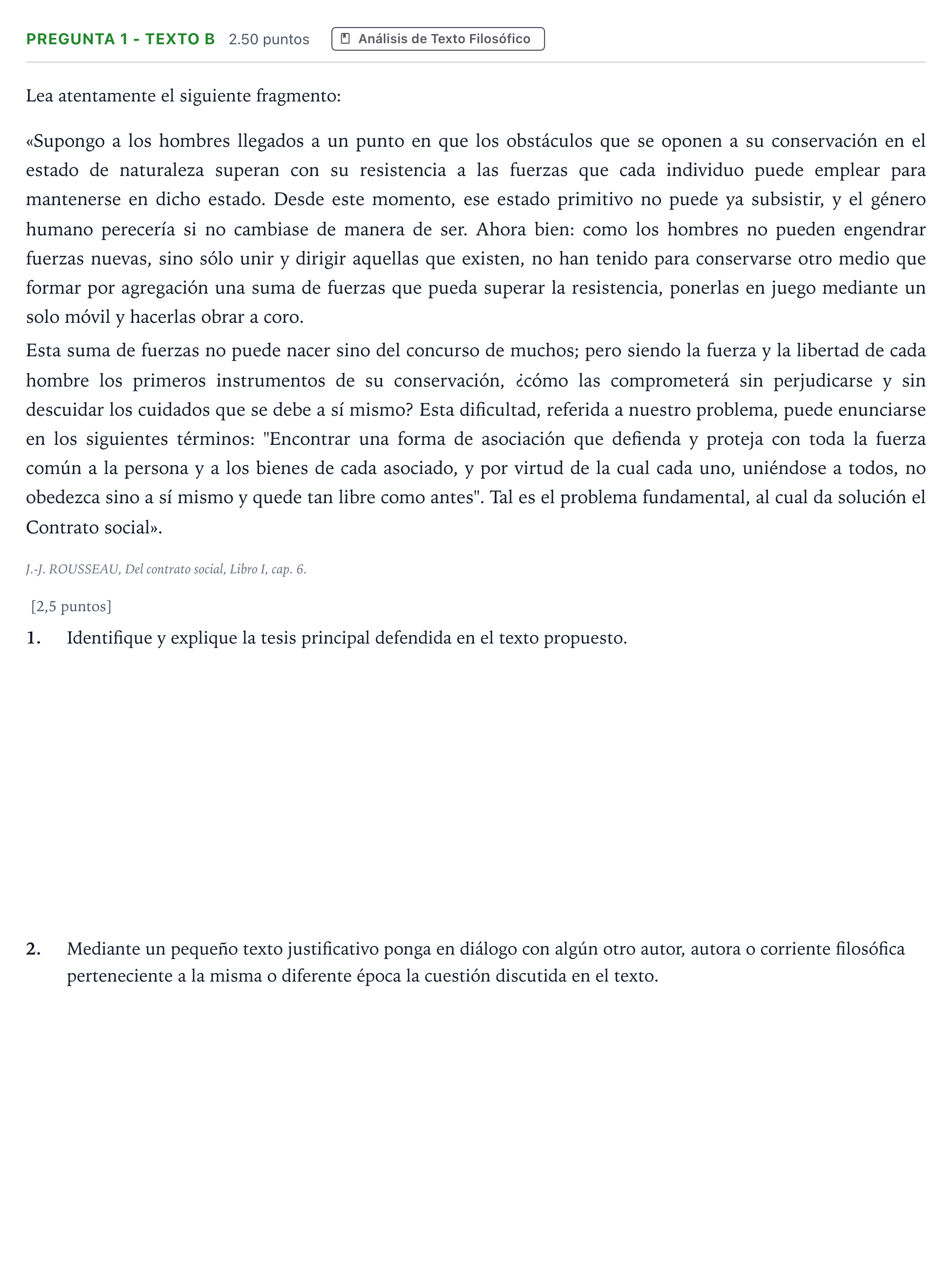 Enunciado: Pregunta 1 - Texto B · Historia de la Filosofía PAU Madrid Extraordinaria Coincidencias 2025