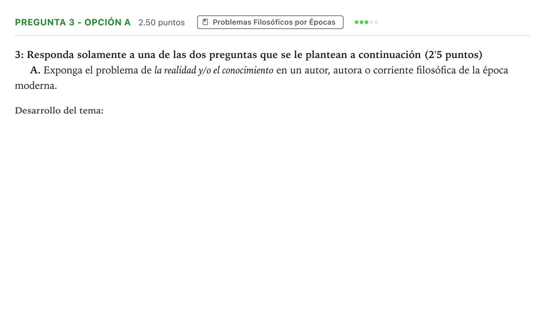 Enunciado: Pregunta 3 - Opción A · Historia de la Filosofía PAU Madrid Extraordinaria Coincidencias 2025
