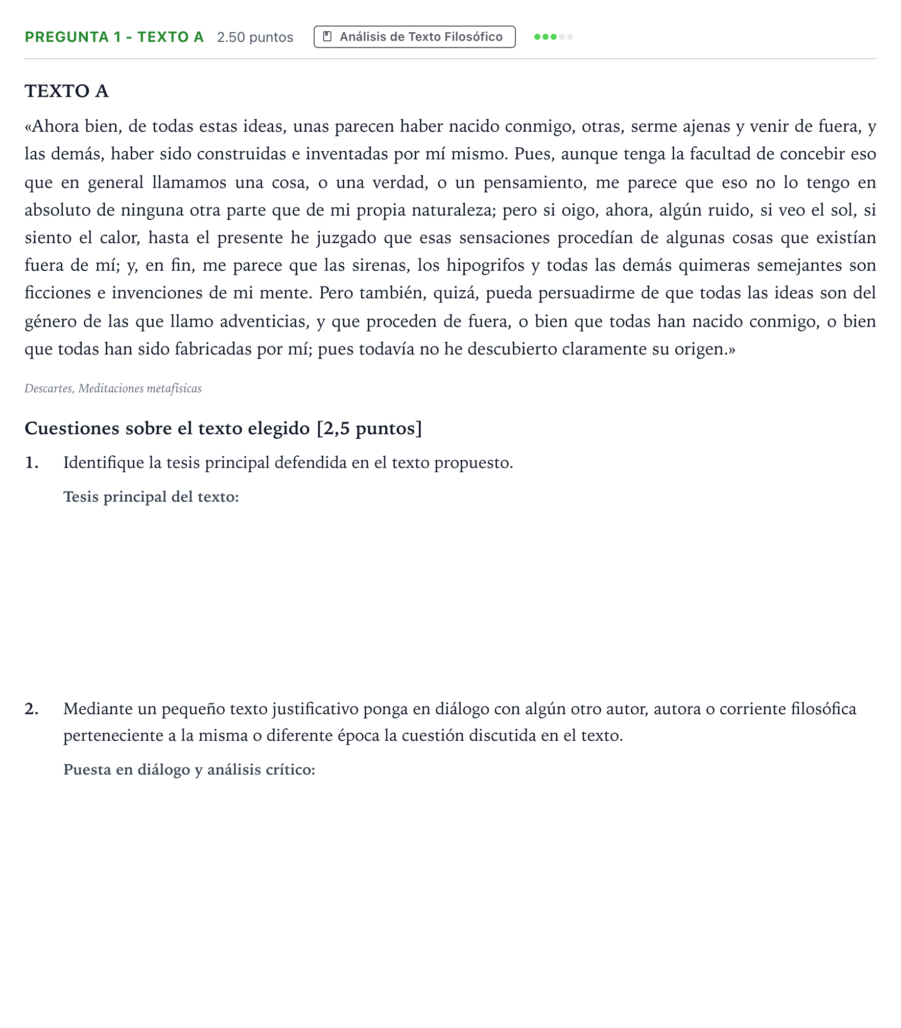 Enunciado: Pregunta 1 - Texto A · Historia de la Filosofía PAU Madrid Modelo 2025