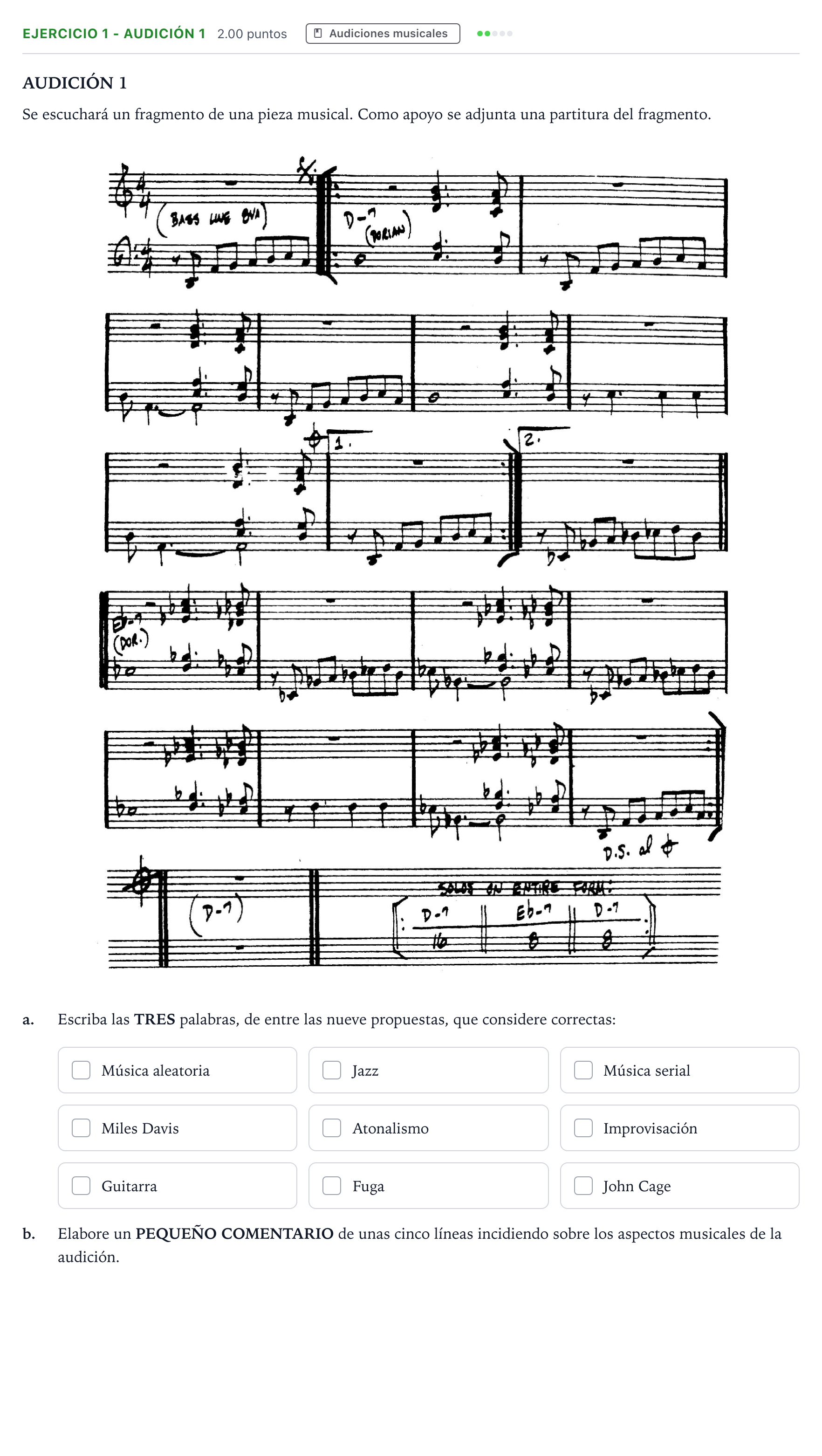 Enunciado: Ejercicio 1 - Audición 1 · Historia de la Música y de la Danza PAU Madrid Modelo 2025