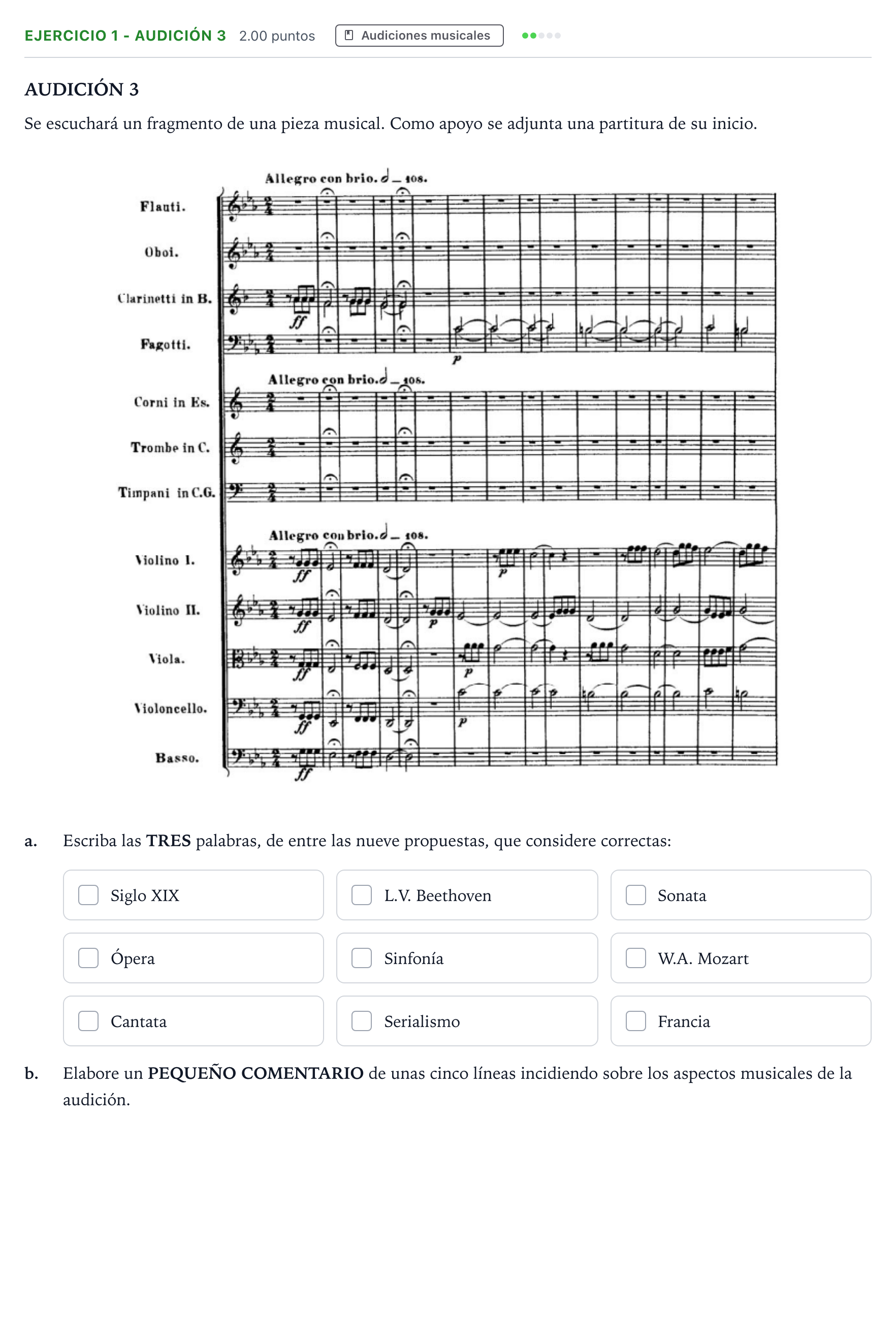 Enunciado: Ejercicio 1 - Audición 3 · Historia de la Música y de la Danza PAU Madrid Modelo 2025