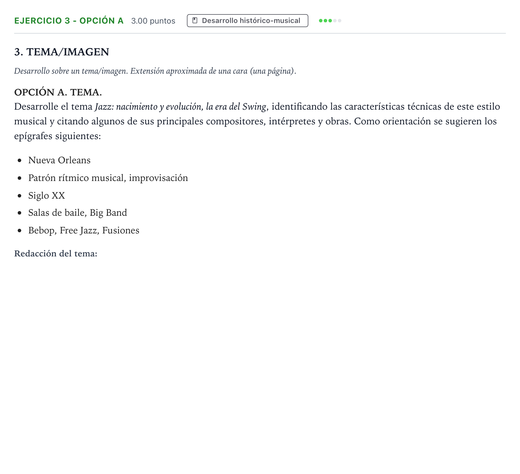 Enunciado: Ejercicio 3 - Opción A · Historia de la Música y de la Danza PAU Madrid Modelo 2025