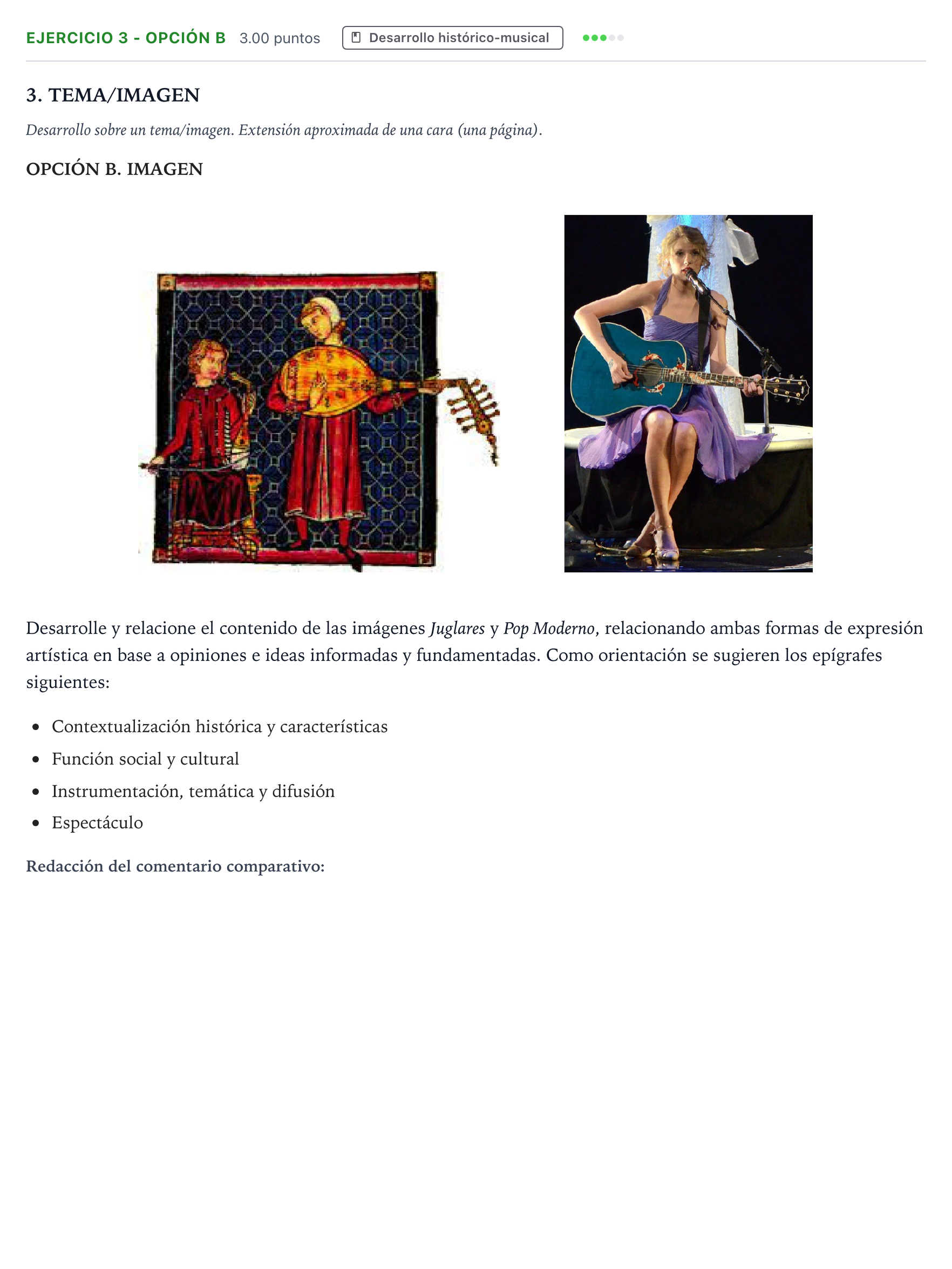 Enunciado: Ejercicio 3 - Opción B · Historia de la Música y de la Danza PAU Madrid Modelo 2025