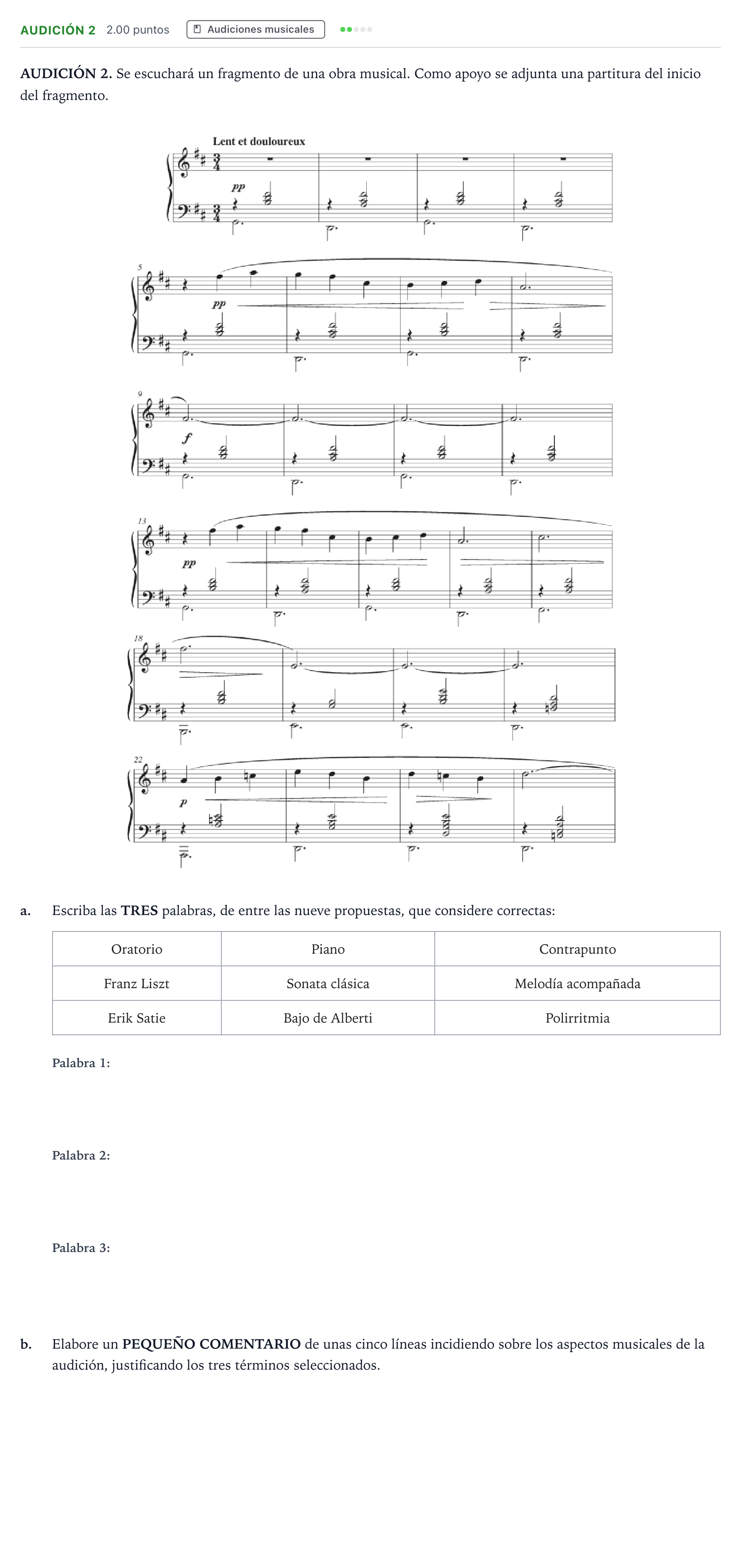 Enunciado: Ejercicio Audición 2 · Historia de la Música y de la Danza PAU Madrid Ordinaria 2025