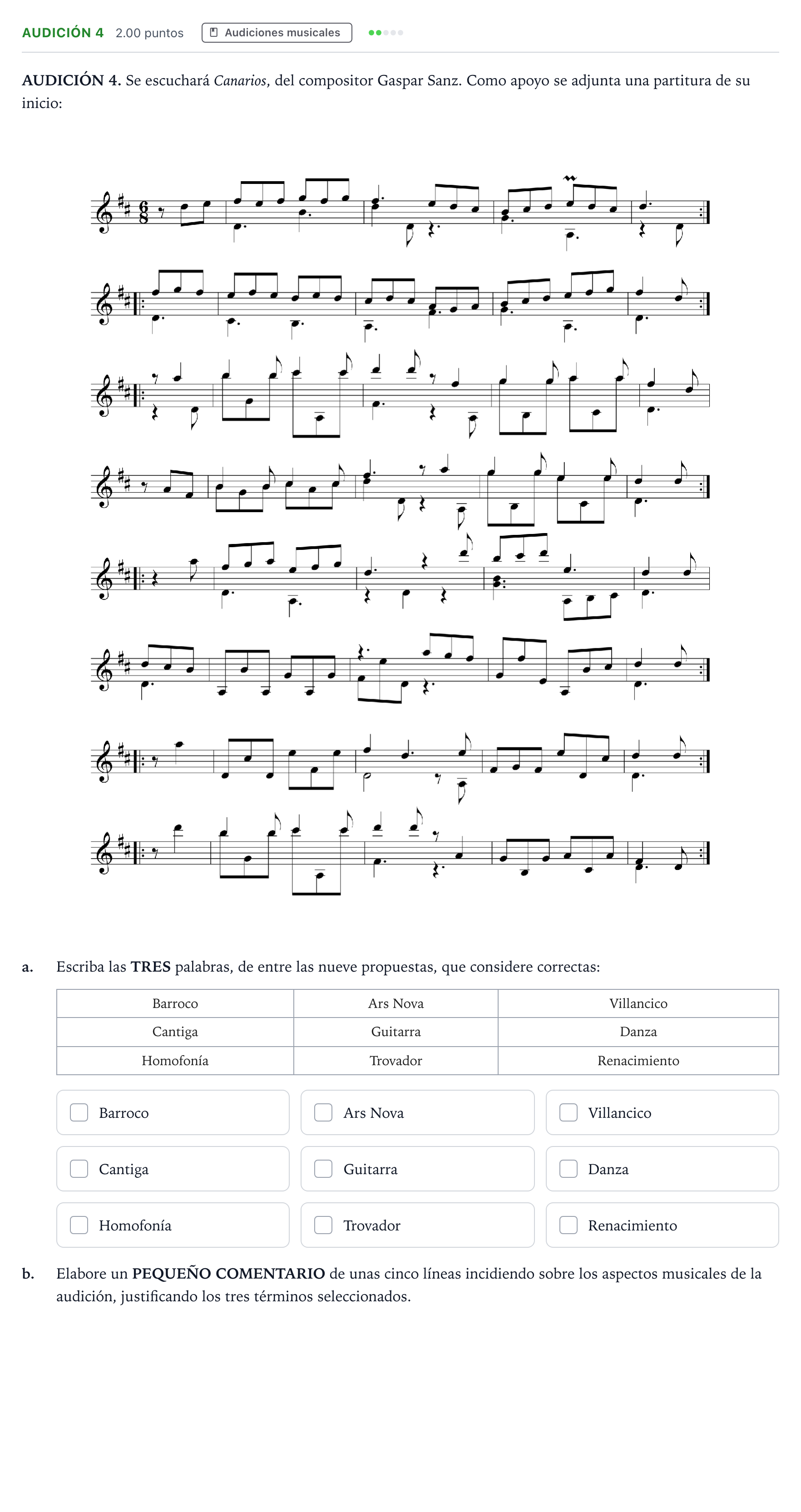 Enunciado: Ejercicio Audición 4 · Historia de la Música y de la Danza PAU Madrid Ordinaria 2025