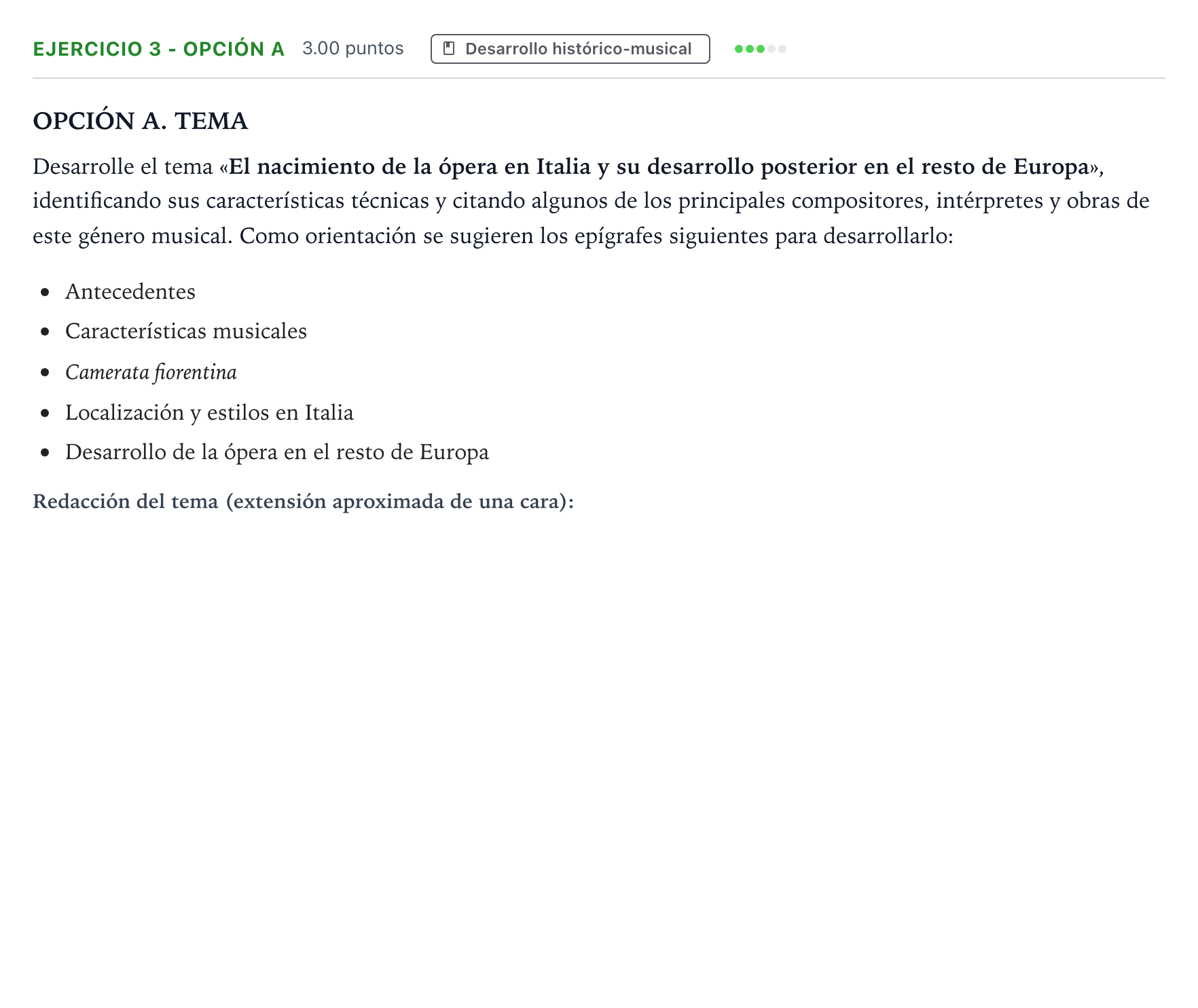 Enunciado: Ejercicio 3 - Opción A · Historia de la Música y de la Danza PAU Madrid Ordinaria 2025