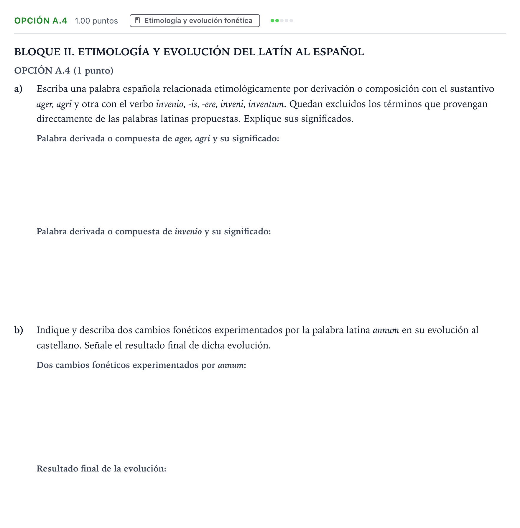 Enunciado: Opción A.4 · Latín II PAU Madrid Extraordinaria 2025