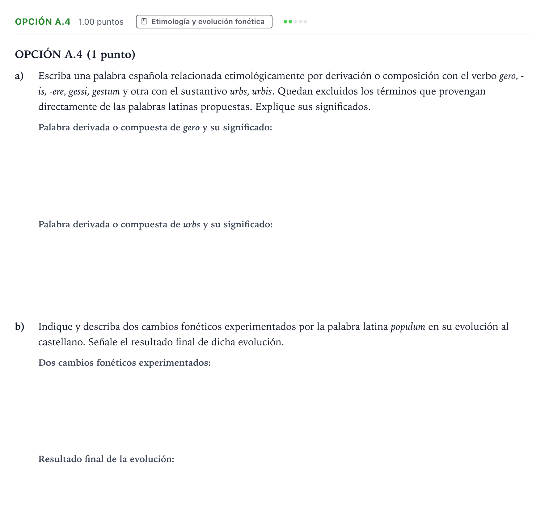 Enunciado: Opción A.4 · Latín II PAU Madrid Extraordinaria Coincidencias 2025