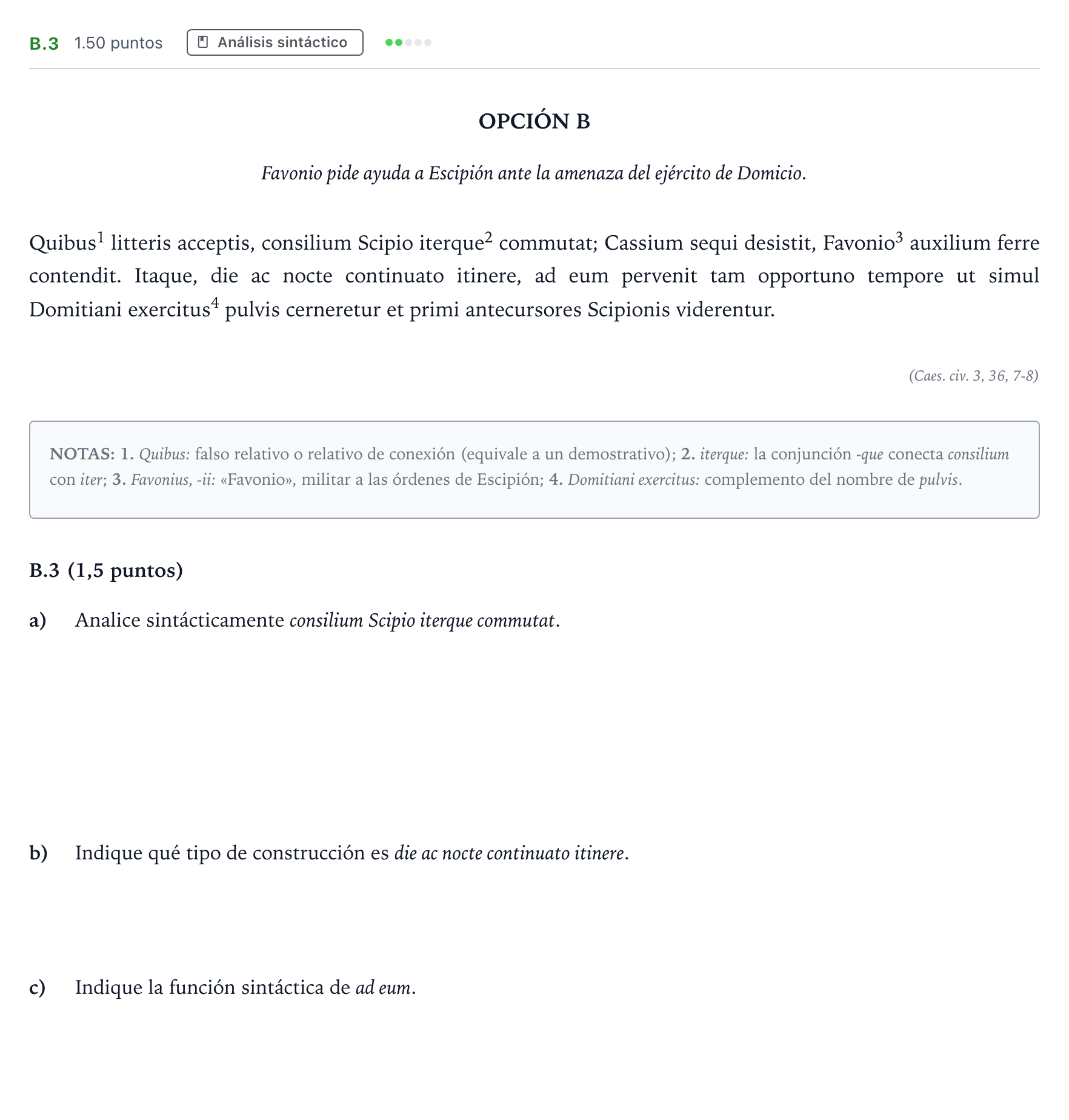 Enunciado: Ejercicio B.3 · Latín II PAU Madrid Extraordinaria Coincidencias 2025