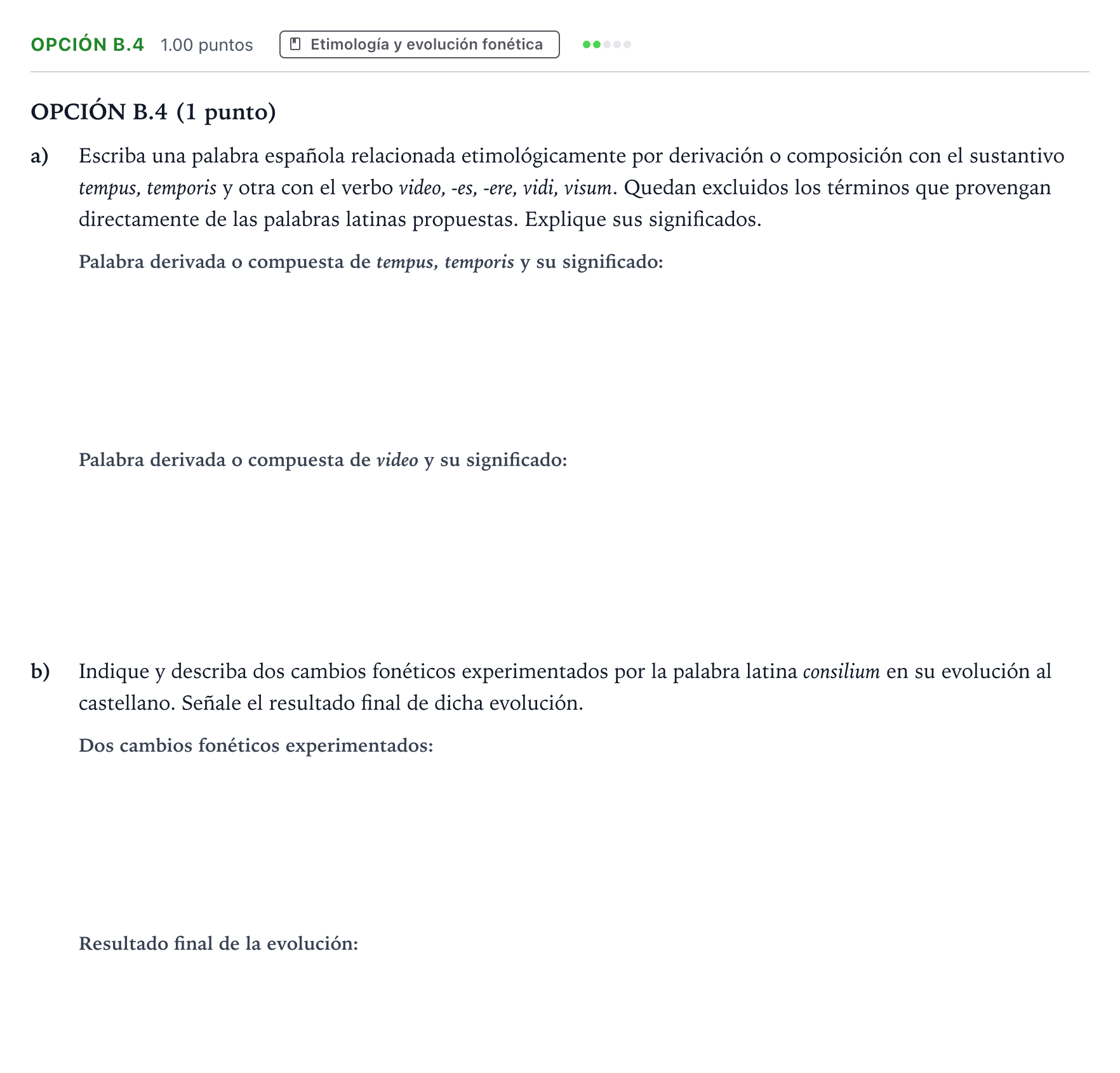 Enunciado: Opción B.4 · Latín II PAU Madrid Extraordinaria Coincidencias 2025