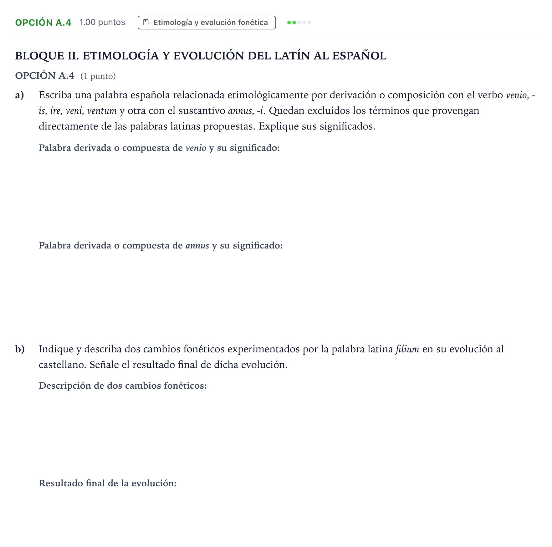 Enunciado: Opción A.4 · Latín II PAU Madrid Modelo 2025