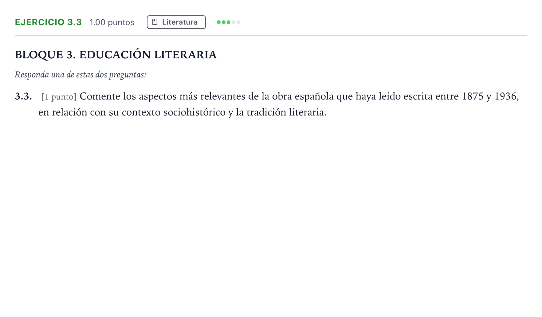 Enunciado: Ejercicio 3.3 · Lengua Castellana y Literatura II PAU Madrid Extraordinaria 2025