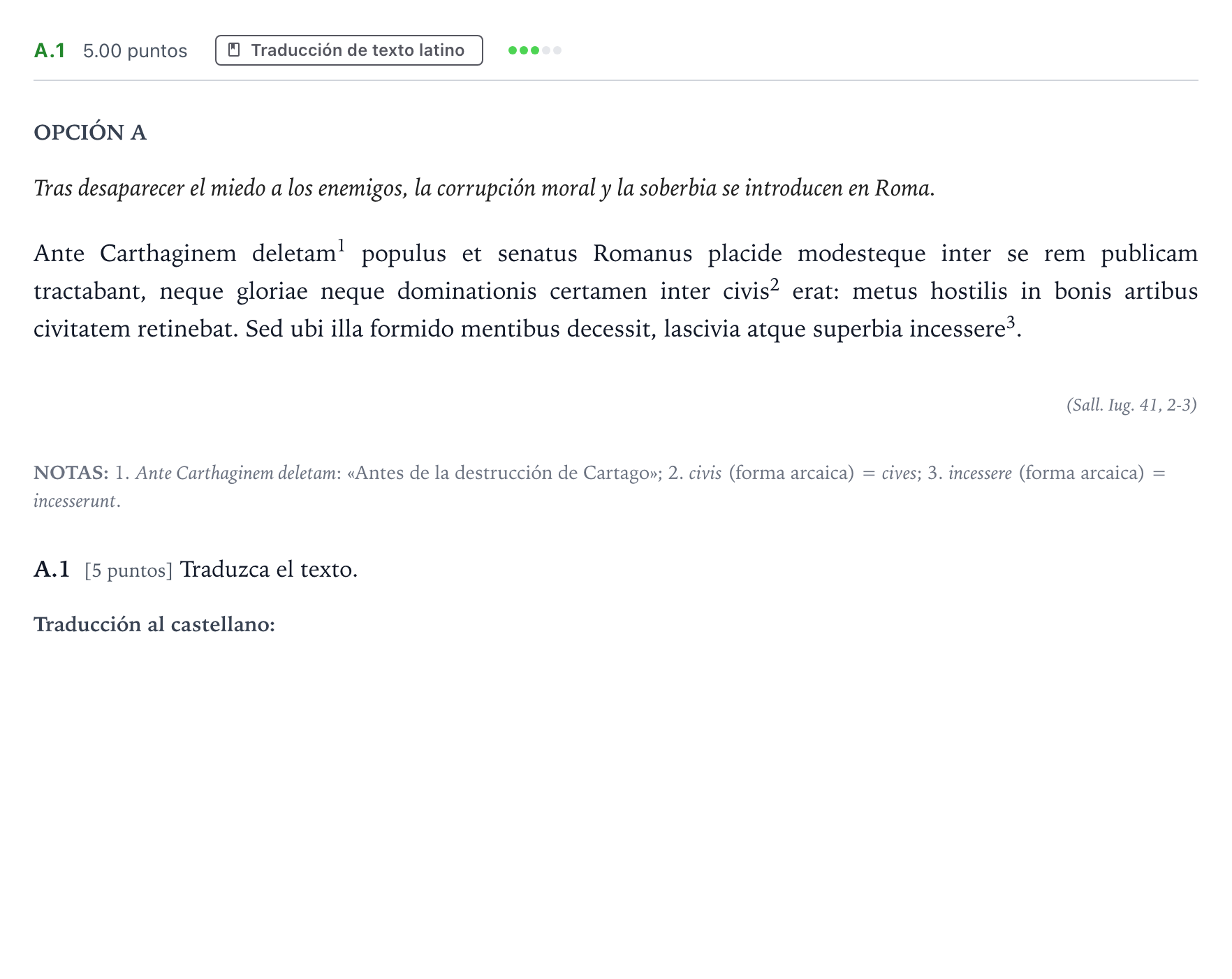 Enunciado: Ejercicio A.1 · Latín II PAU Madrid Ordinaria 2025