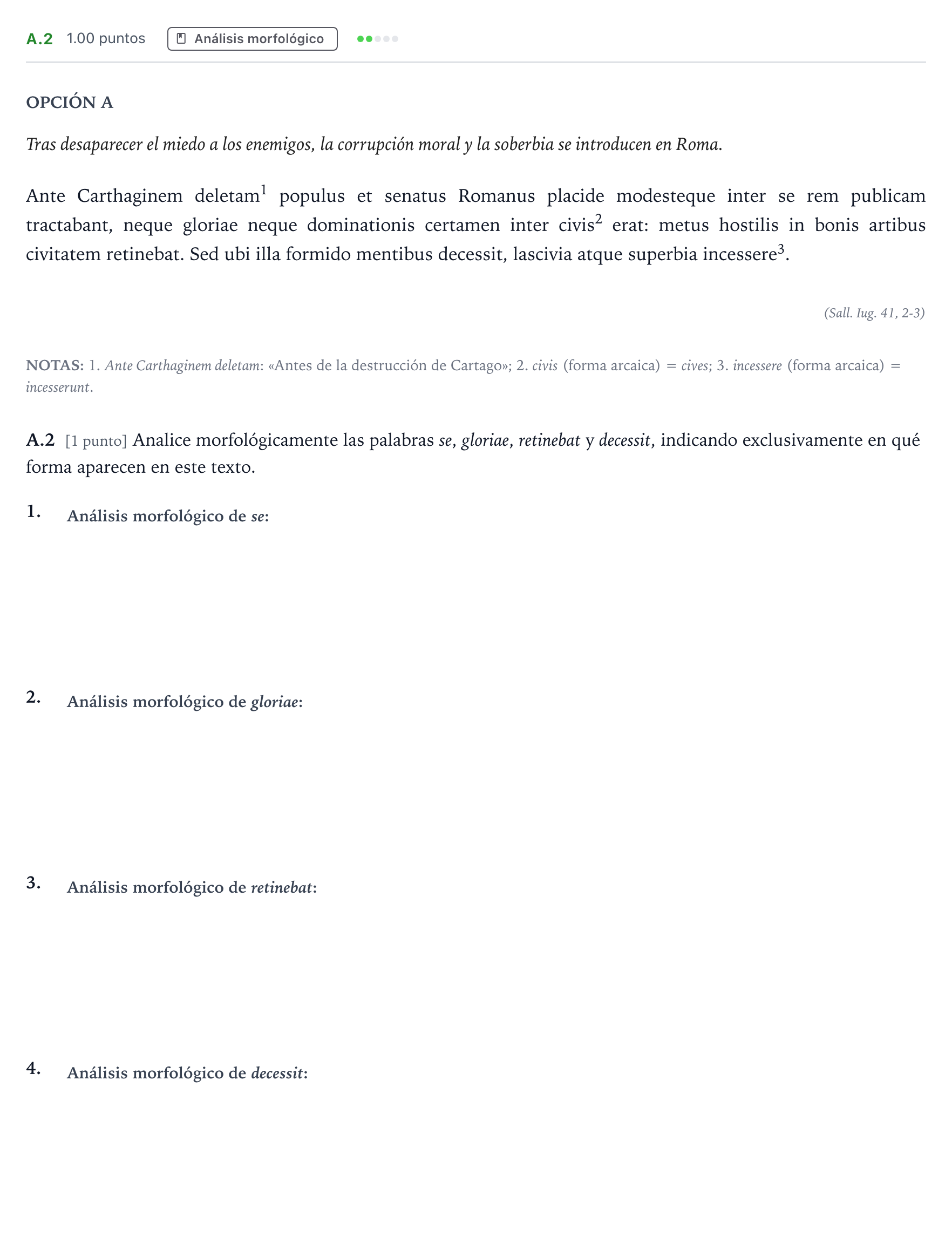 Enunciado: Ejercicio A.2 · Latín II PAU Madrid Ordinaria 2025