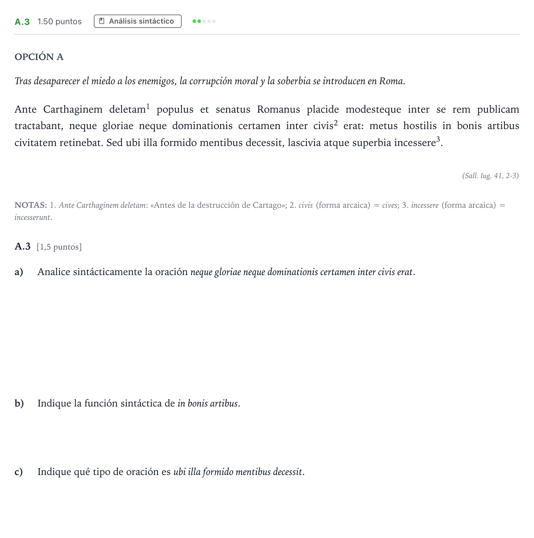 Enunciado: Ejercicio A.3 · Latín II PAU Madrid Ordinaria 2025