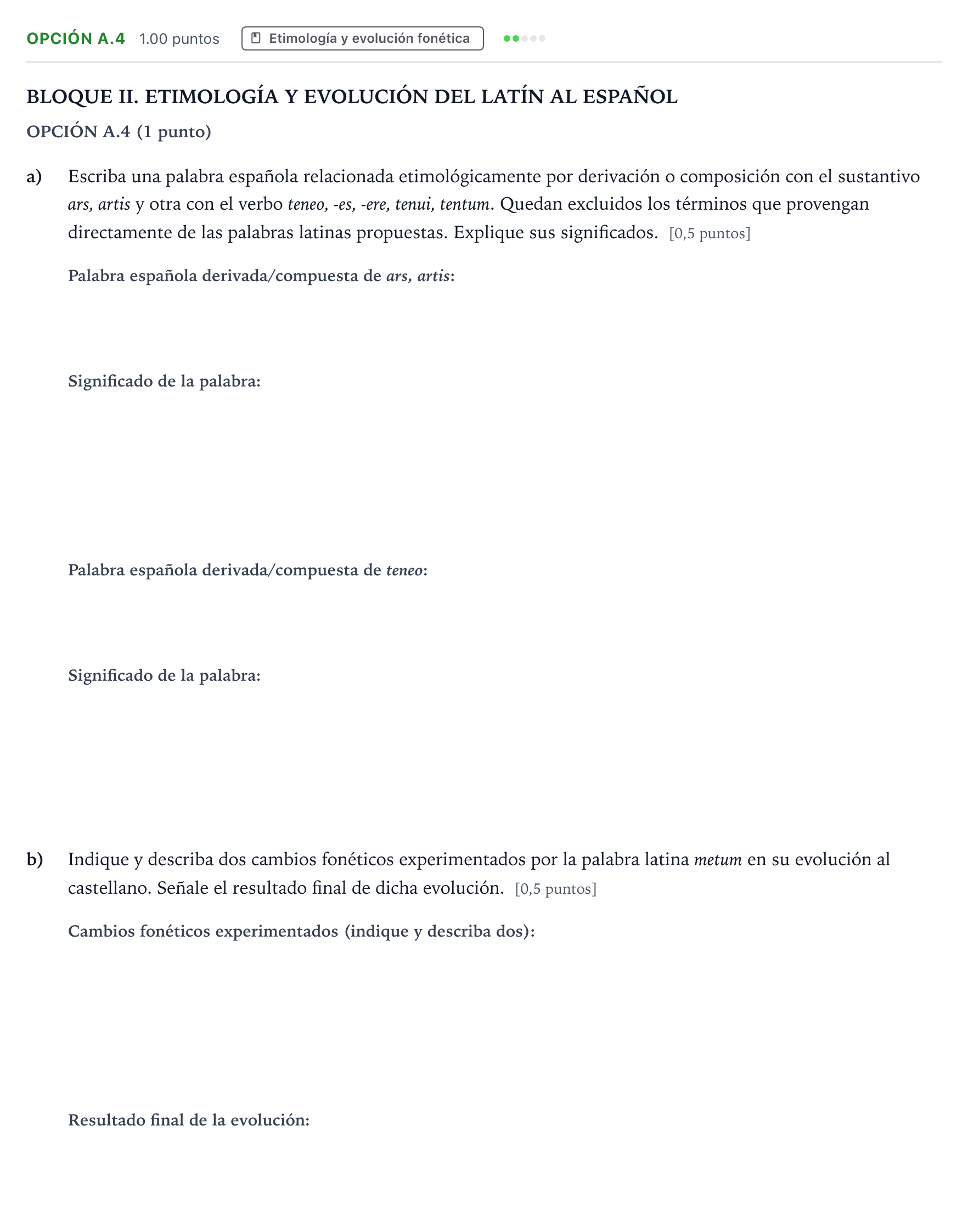Enunciado: Opción A.4 · Latín II PAU Madrid Ordinaria 2025