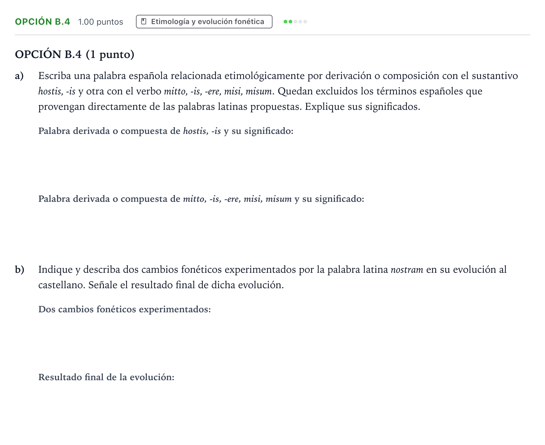 Enunciado: Opción B.4 · Latín II PAU Madrid Ordinaria 2025