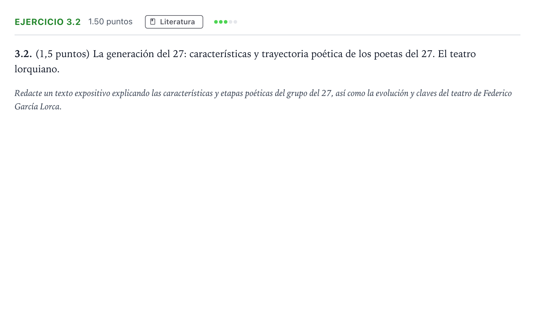 Enunciado: Ejercicio 3.2 · Lengua Castellana y Literatura II PAU Madrid Modelo 2025