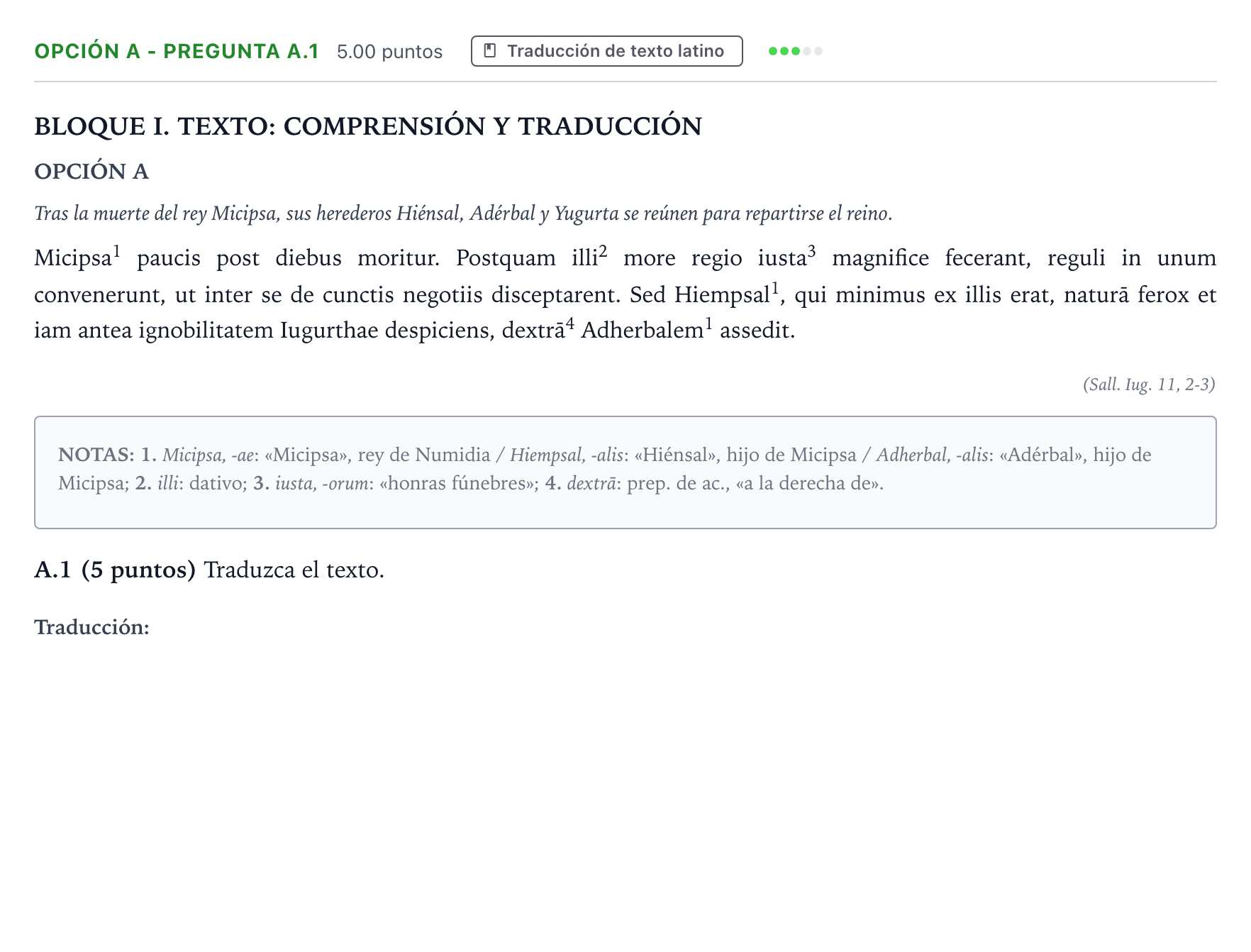 Enunciado: Opción A - Pregunta A.1 · Latín II PAU Madrid Ordinaria Coincidencias 2025