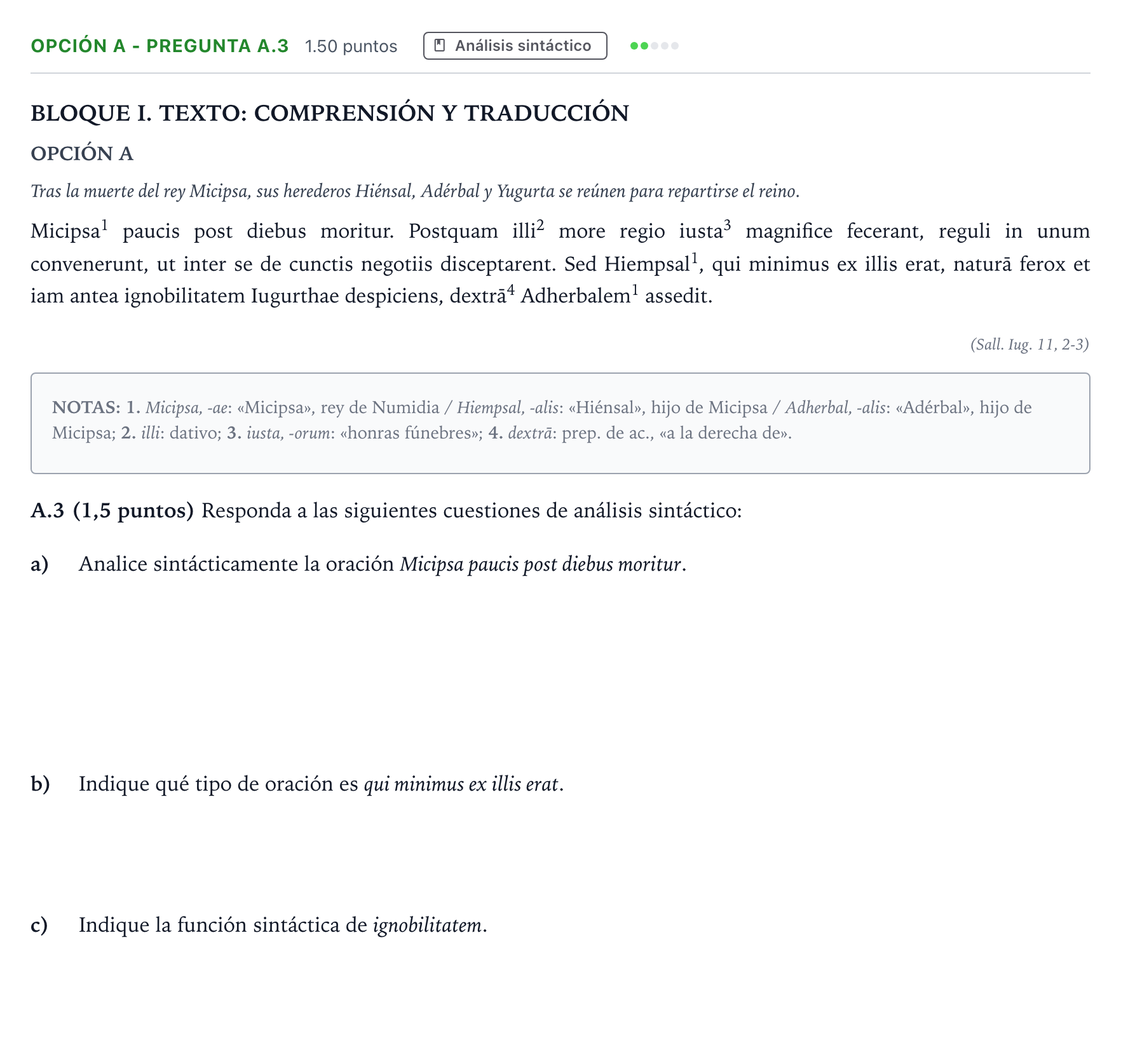 Enunciado: Opción A - Pregunta A.3 · Latín II PAU Madrid Ordinaria Coincidencias 2025