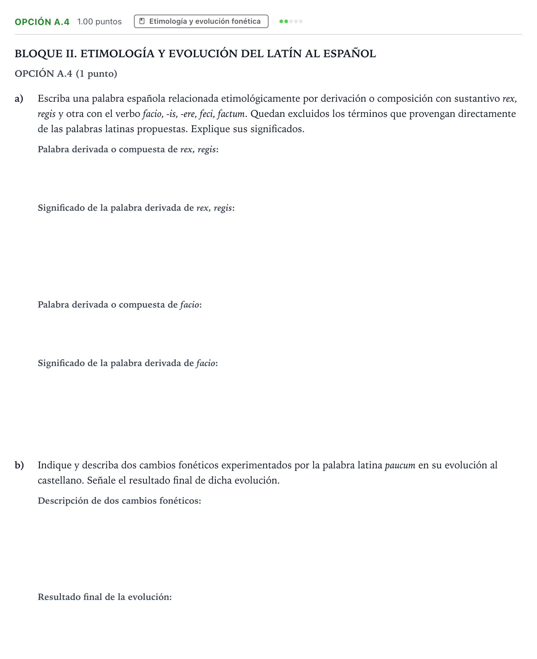 Enunciado: Opción A.4 · Latín II PAU Madrid Ordinaria Coincidencias 2025