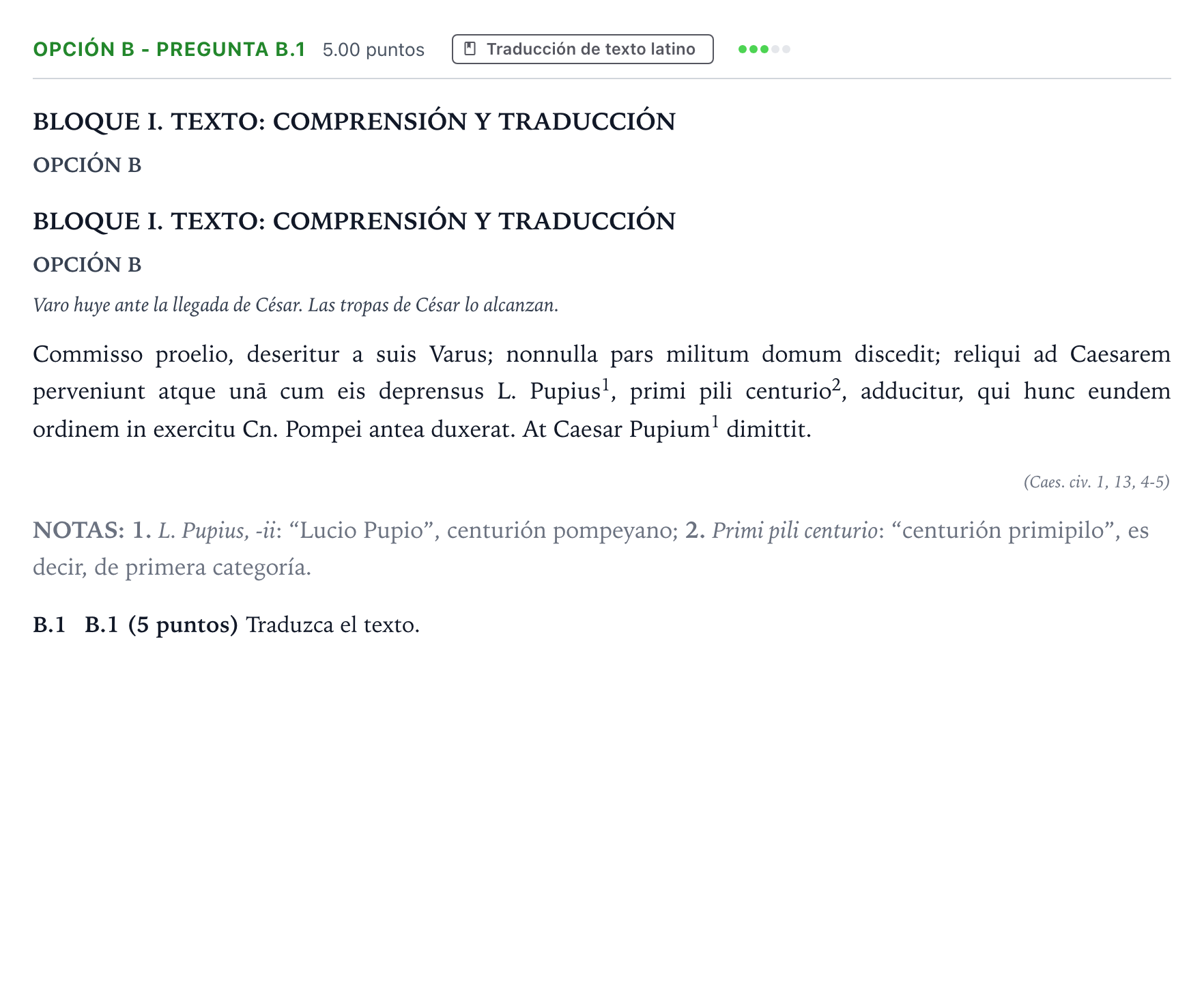 Enunciado: Opción B - Pregunta B.1 · Latín II PAU Madrid Ordinaria Coincidencias 2025