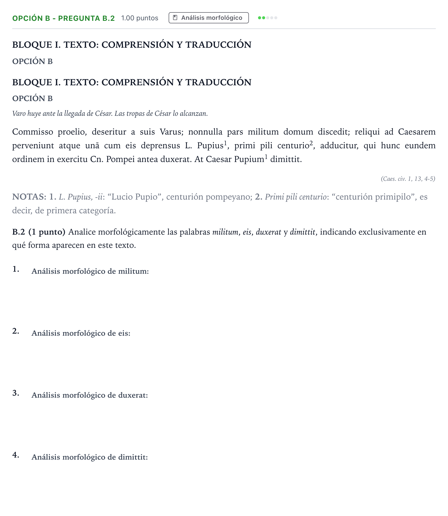 Enunciado: Opción B - Pregunta B.2 · Latín II PAU Madrid Ordinaria Coincidencias 2025